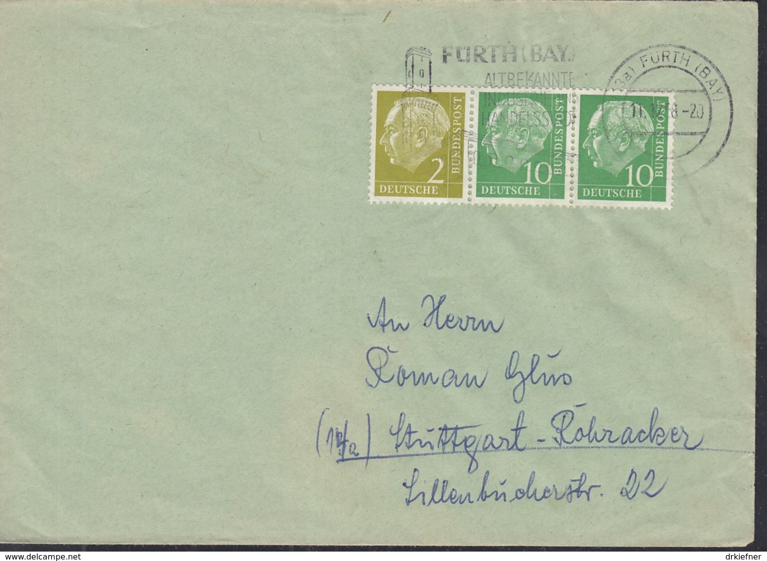 BRD W 12 Auf Brief Mit Stempel: Fürth 11.12.1956 - Se-Tenant