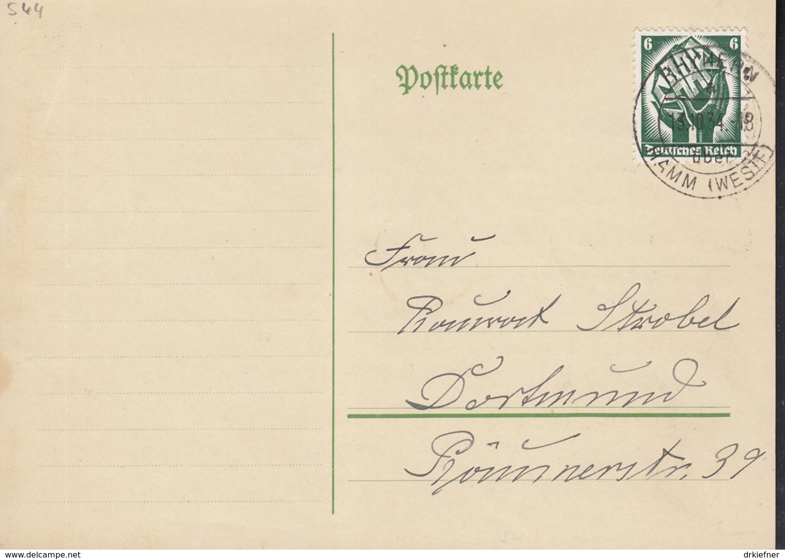DR 544 EF Auf Postkarte Mit Landpost-Stempel: Rhynern über Hamm13.10.1934, Saarabstimmung - Brieven En Documenten