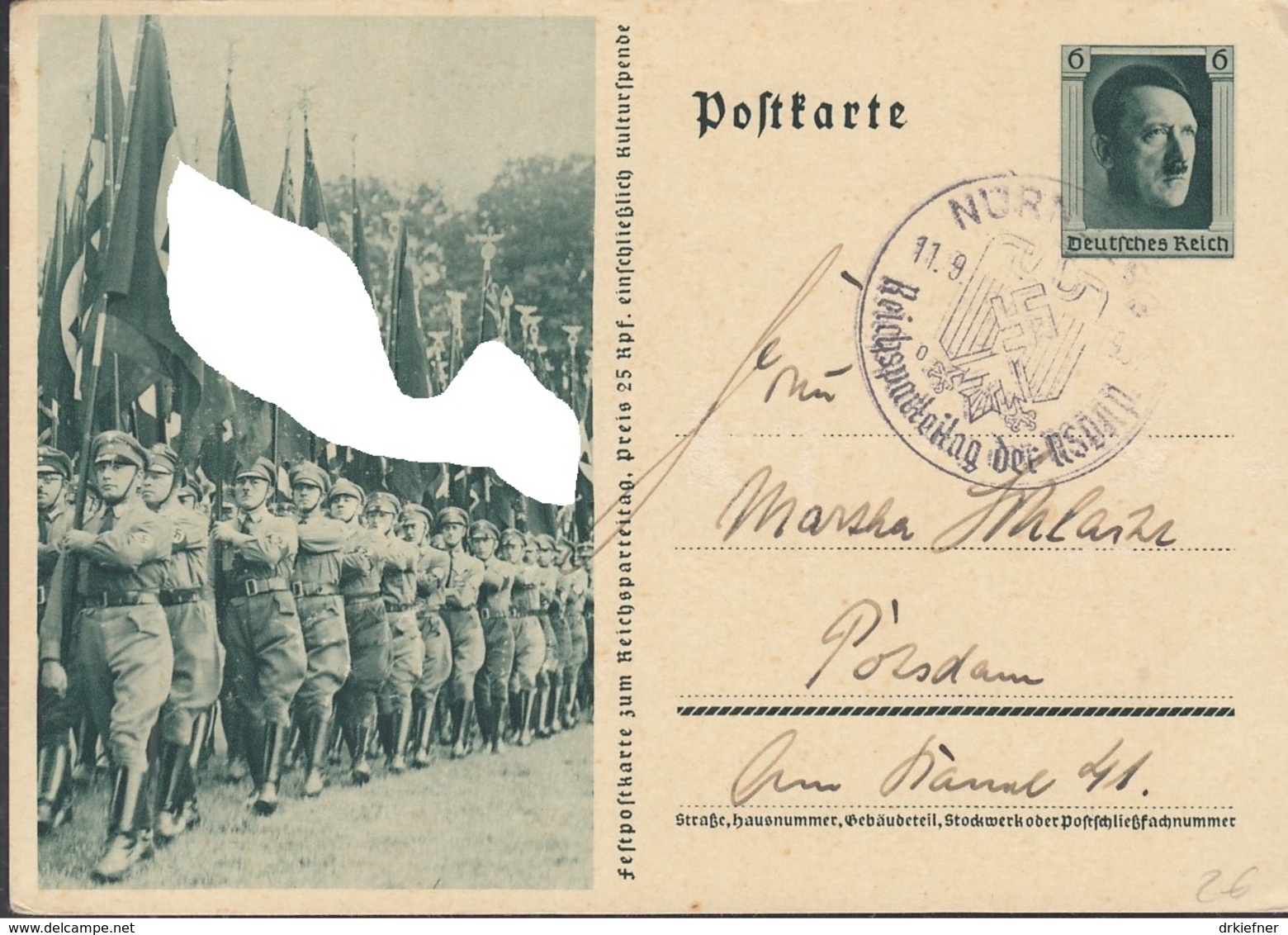 DR  P 264/04, Mit Stempel: Nürnberg Reichsparteitag 11.9.1937 - Autres & Non Classés