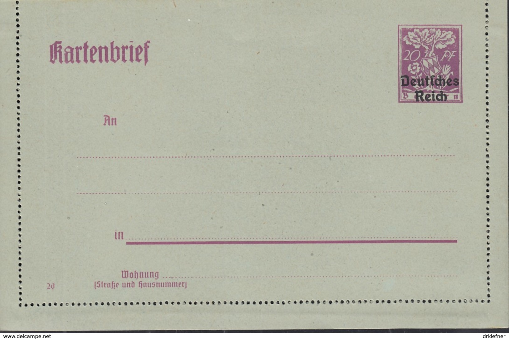 INFLA: DR  K 19, Ungebraucht, Kartenbrief Germania 1920 - Autres & Non Classés