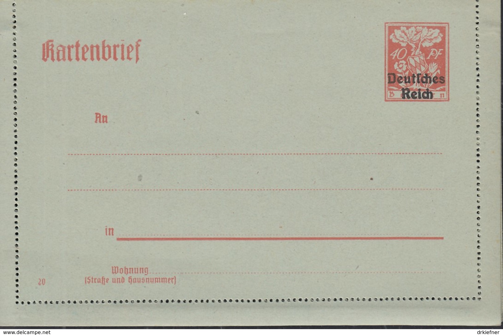 INFLA: DR  K 20, Ungebraucht, Kartenbrief Germania 1920 - Other & Unclassified