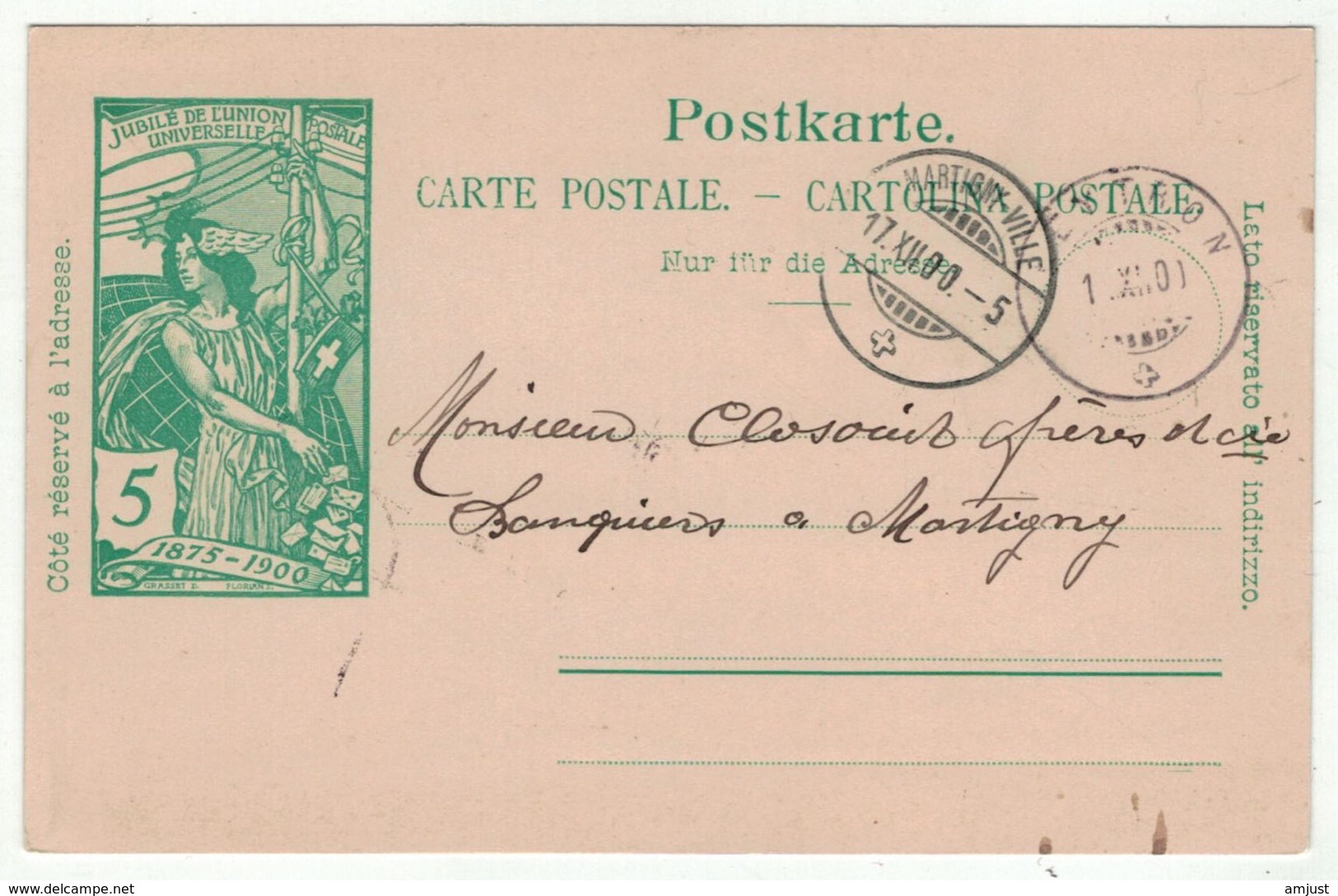 Suisse // Schweiz // Switzerland //  Entier Postaux // Entier Postal  Pour Martigny 17.12.1900 - Entiers Postaux