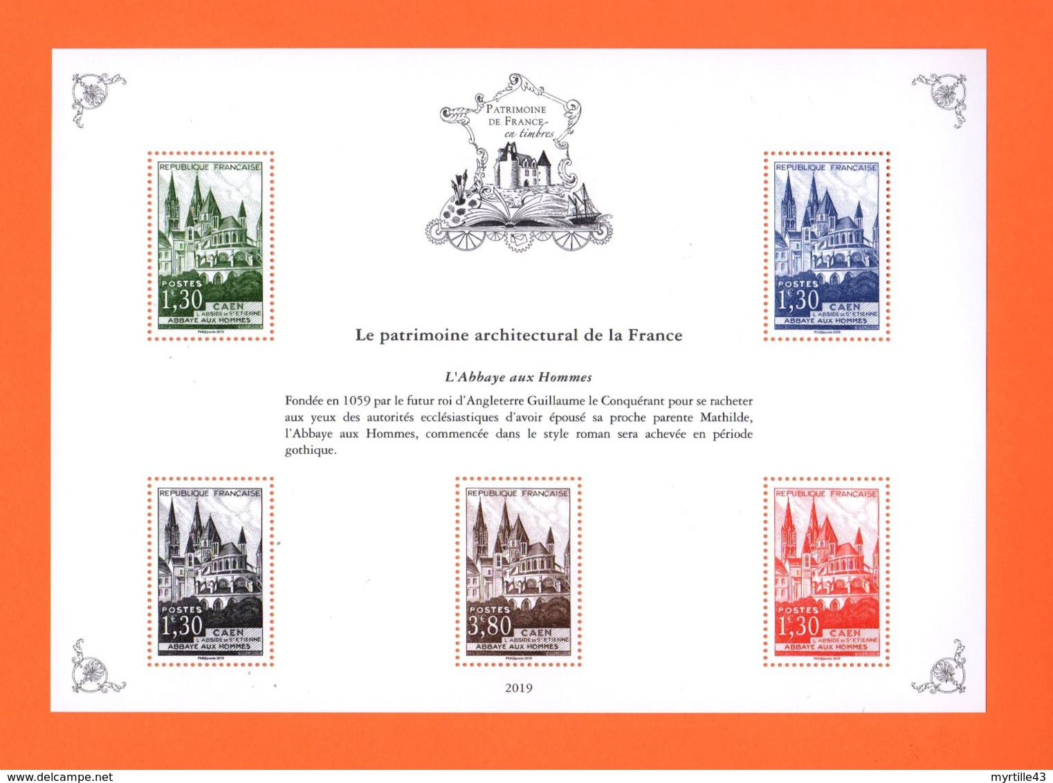 Bloc Patrimoine De France 2019 Neuf - Le Patrimoine Architectural De La France - Caen - L'abbaye Aux Hommes - Mint/Hinged