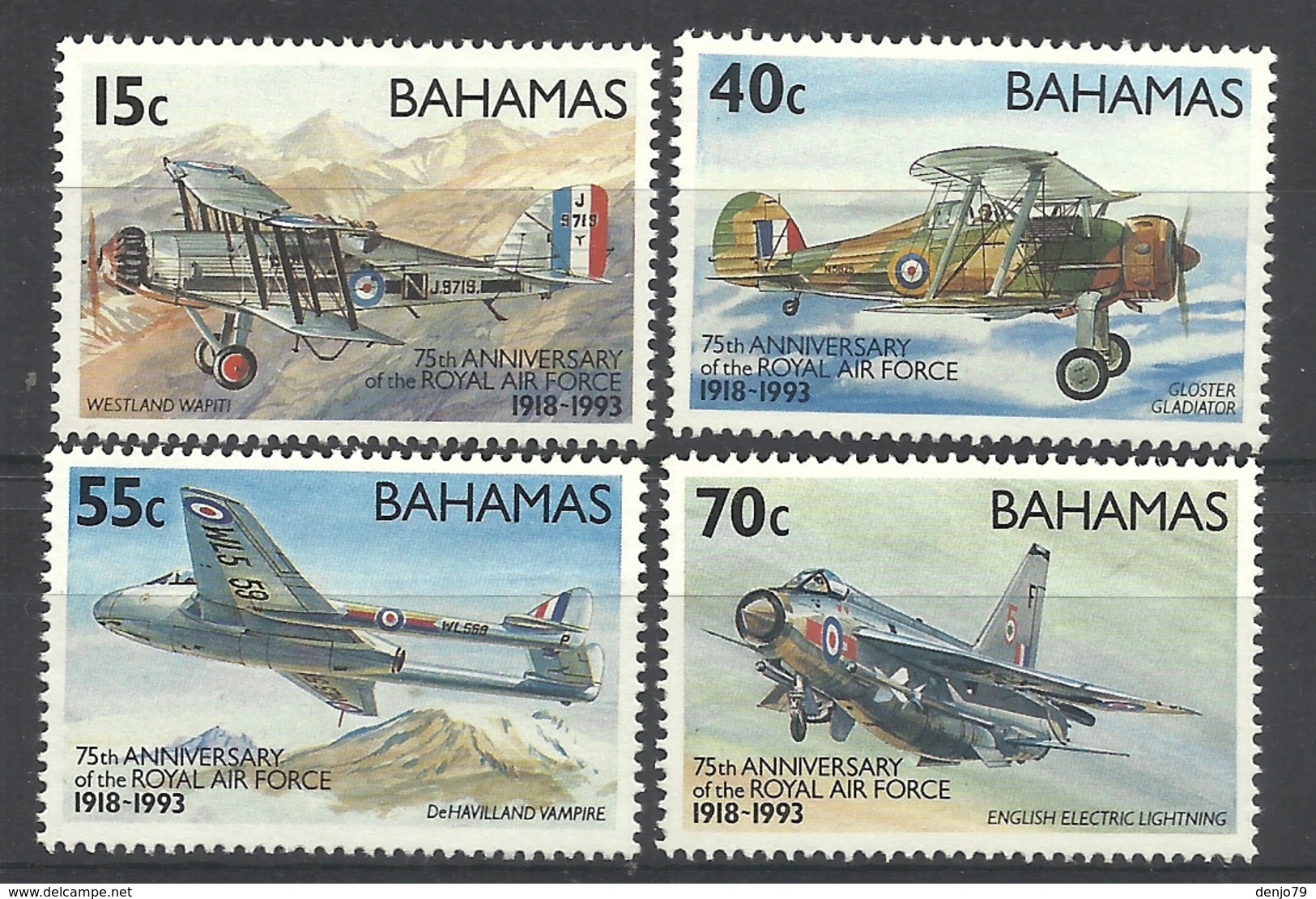 BAHAMAS 1993  75th ANIV. OF RAF,AIRCRAFT SET MNH - Airplanes