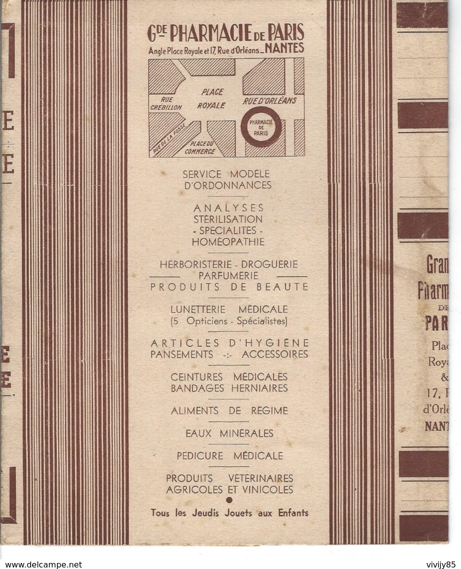 44 - NANTES - Beau Protège Livre , Publicité De La Librairie De La Presse Et Grande Pharmacie De PARIS Place Royale - Produits Pharmaceutiques