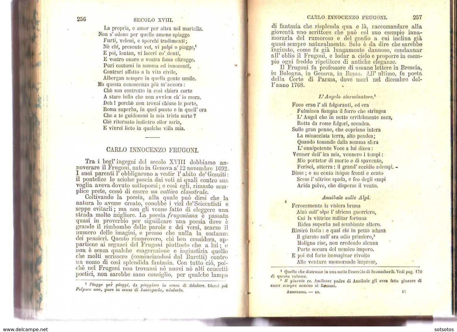 MANUALE della LETTERATURA ITALIANA compilato da Francesco ambrosoli, Vol III -  FIRENZE, G. BARBERA, Editore 1872 - 453