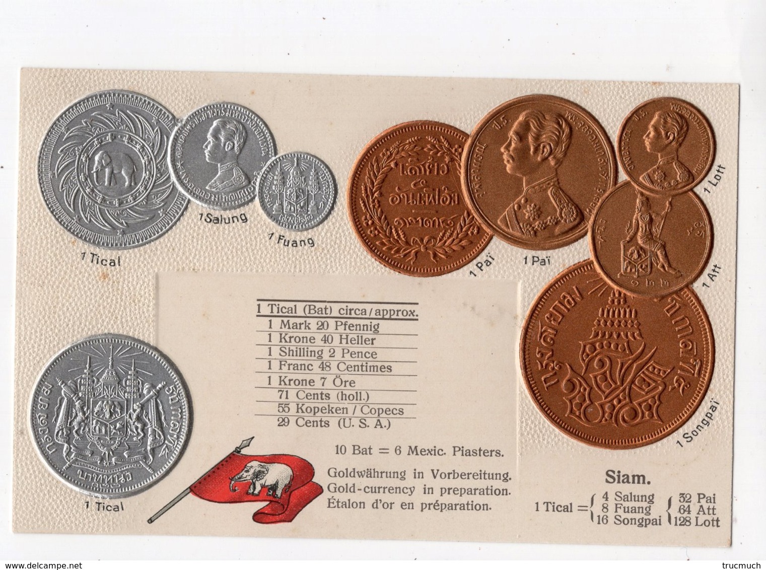 14 - MONNAIE - SIAM - Représentation Des Pièces De Monnaie  *en Relief*embossed* - Monete (rappresentazioni)