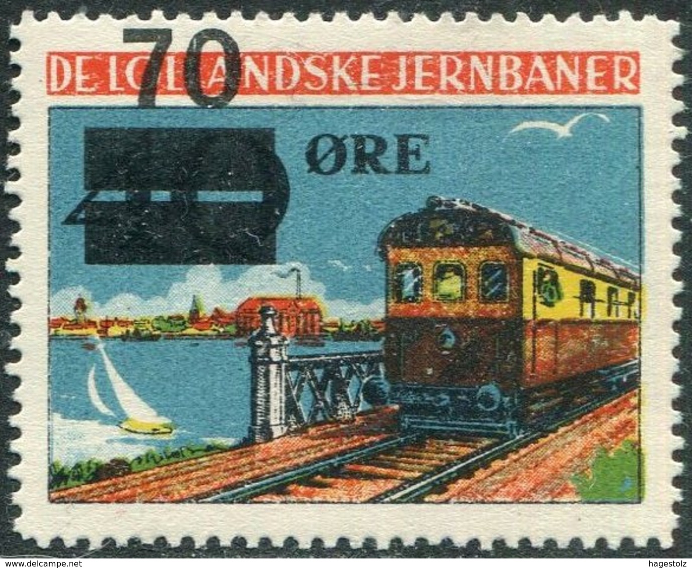 Denmark 1951 DE LOLLANDSKE JB 70 ø. Railway Parcel Eisenbahn Paketmarke Chemin De Fer TRAIN Yacht BRIDGE Ship LIGHTHOUSE - Trenes