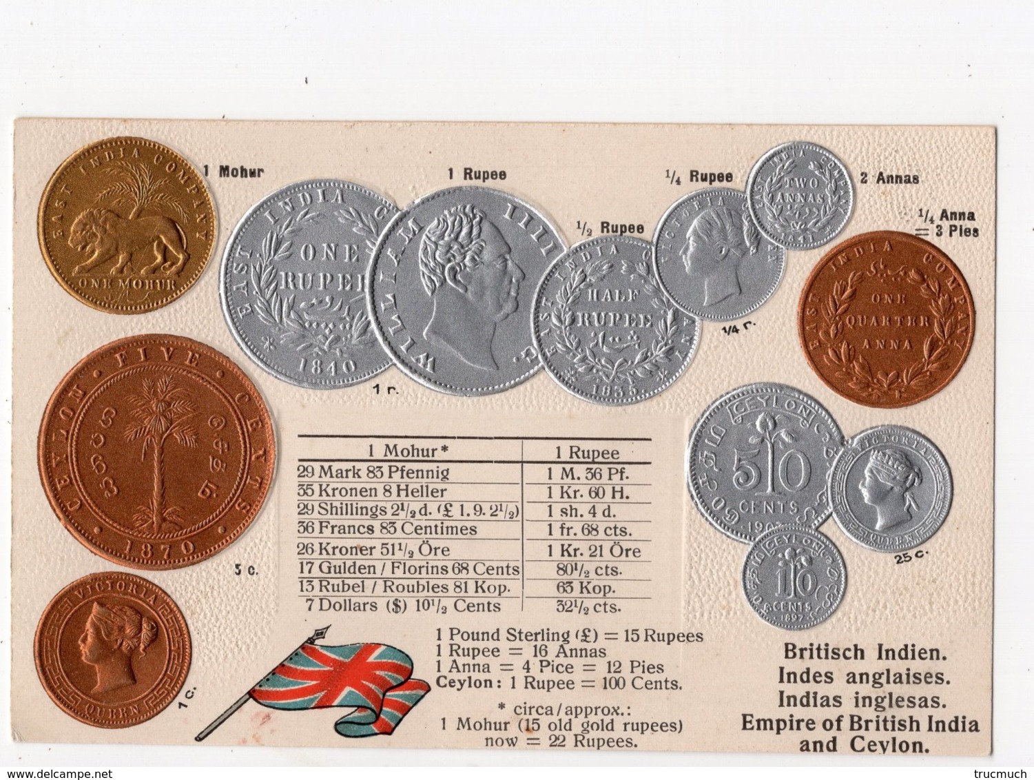 22 - MONNAIE - INDES ANGLAISES - Représentation Des Pièces De Monnaie *en Relief*embossed* - Coins (pictures)