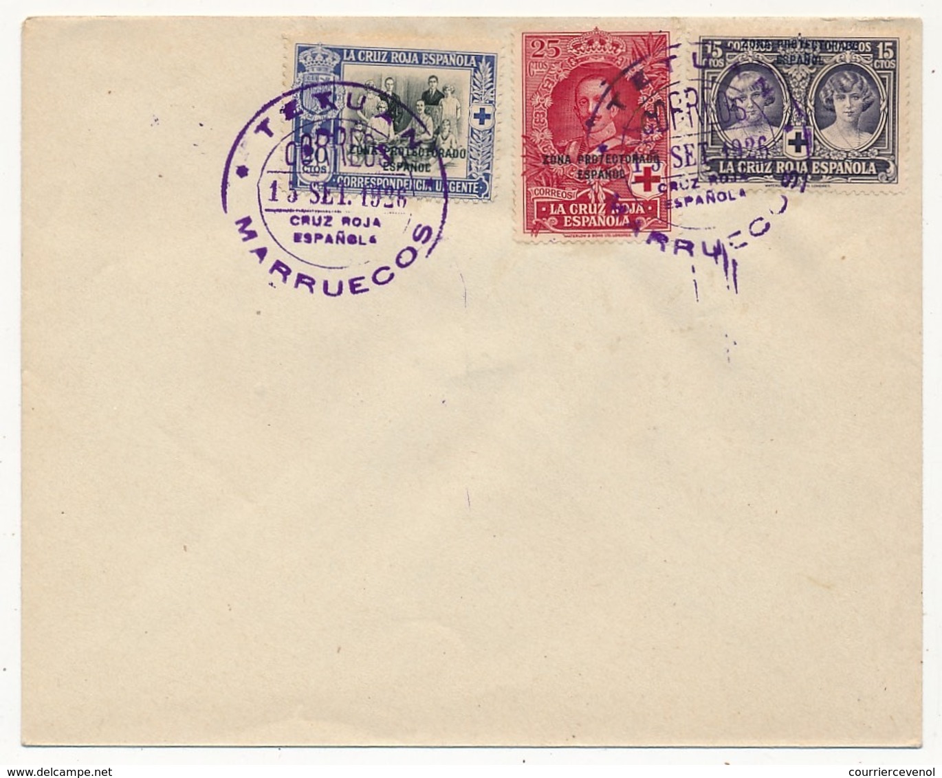 MAROC ESPAGNOL - Enveloppe Affr. Composé TP Surchargés "Zona Protectorado Espanol" TETUAN 1926 - Maroc Espagnol