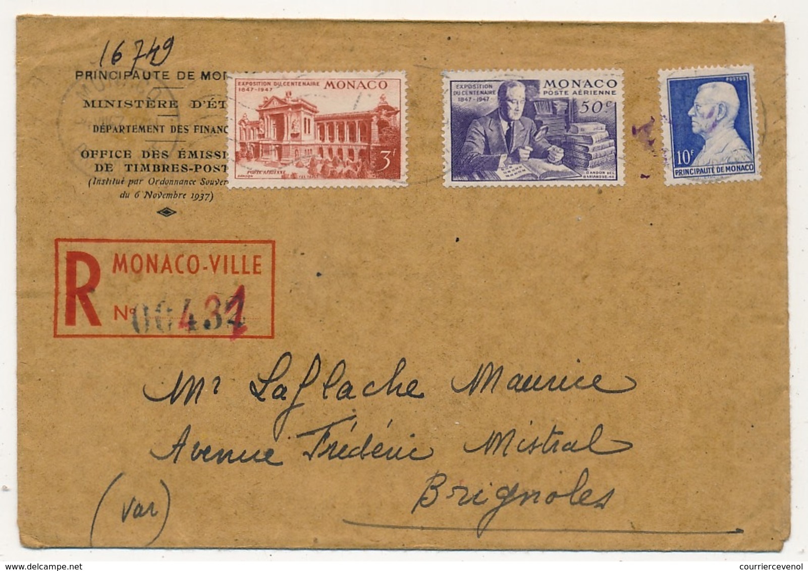 MONACO - Enveloppe Recommandée Depuis Monaco-Ville - Affranchissement Composé - Cartas & Documentos