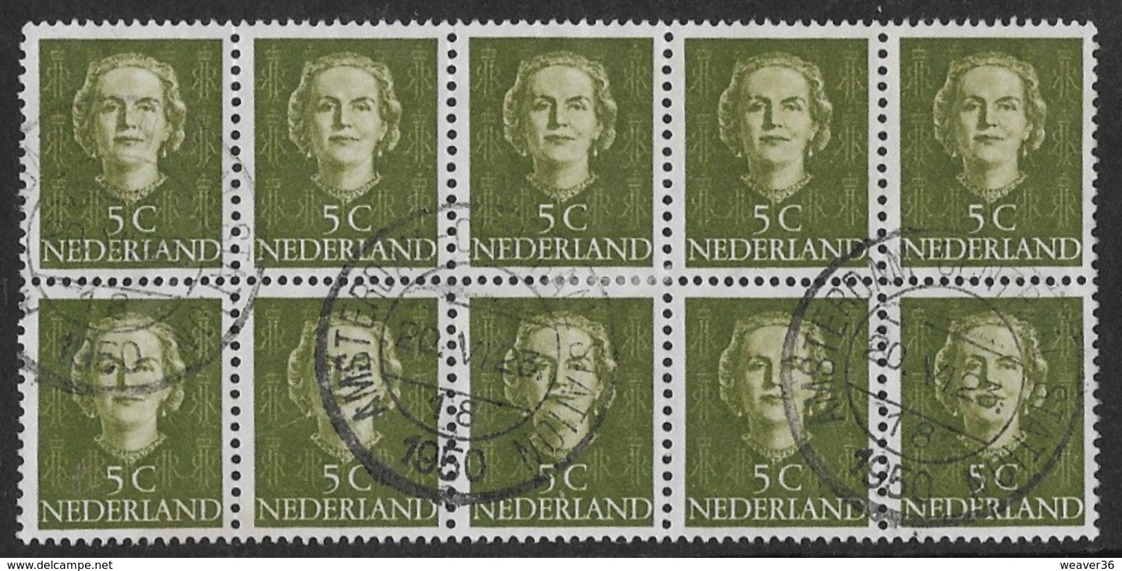 Netherlands SG684 1949 Definitive 5c Block Of 10 Good/fine Used [32/174/6D] - Used Stamps