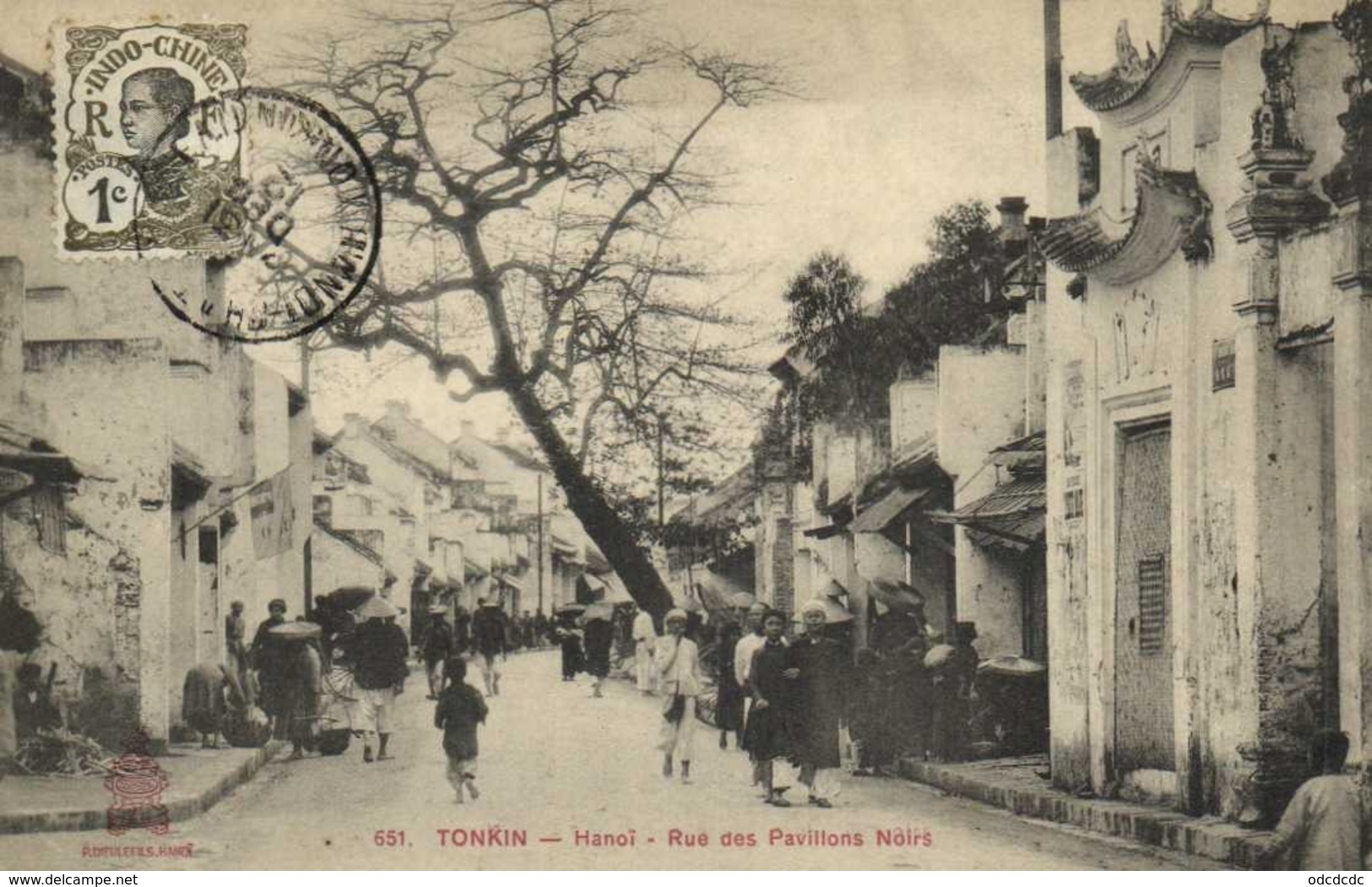 TONKIN Hanoi Rue Des Pavillons Noirs + Beau Timbre 1c  Indochine RV - Vietnam