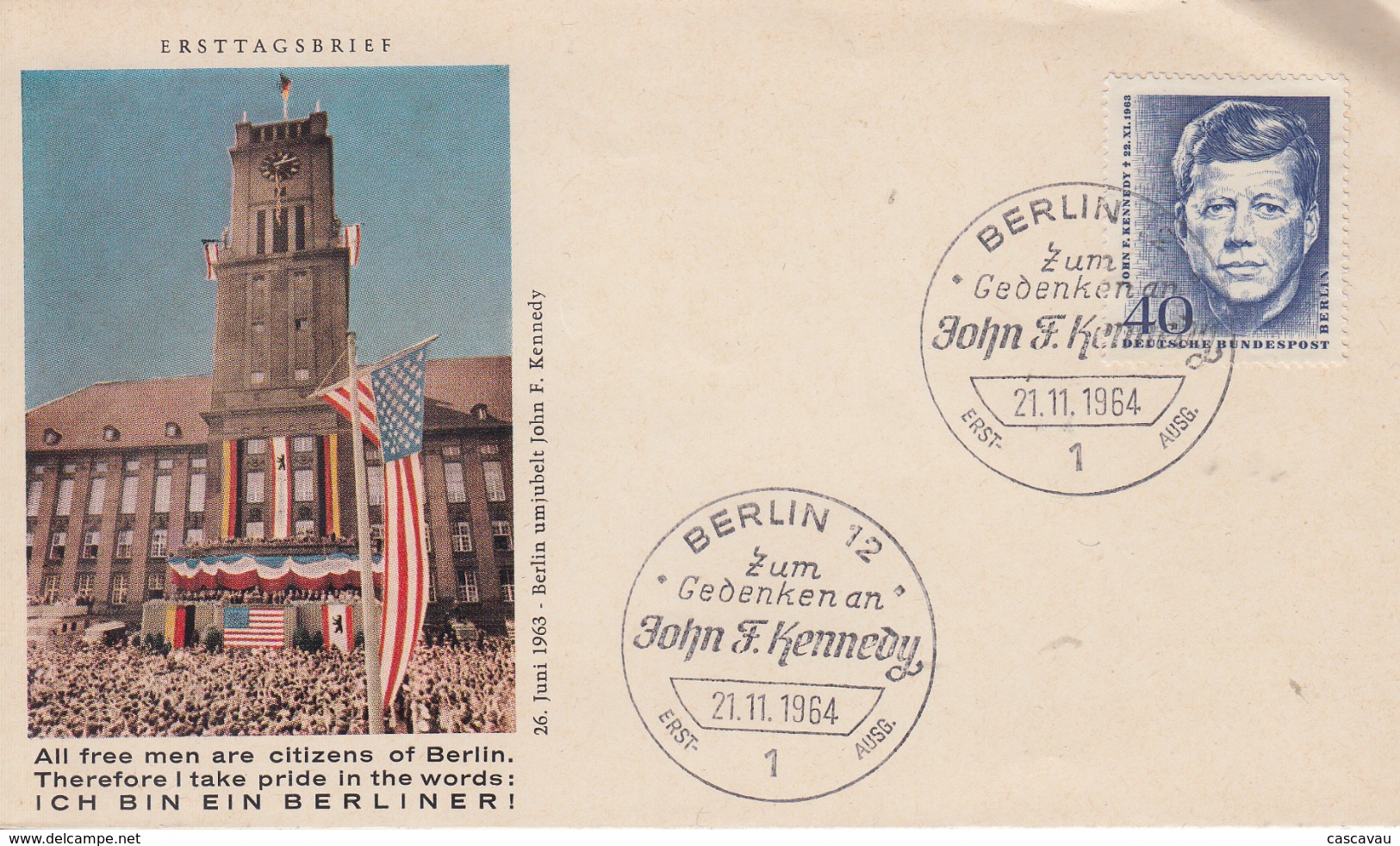 Enveloppe  FDC  1er  Jour   ALLEMAGNE  BERLIN    Visite  Du    Président   John  KENNEDY   à  BERLIN   1964 - Kennedy (John F.)