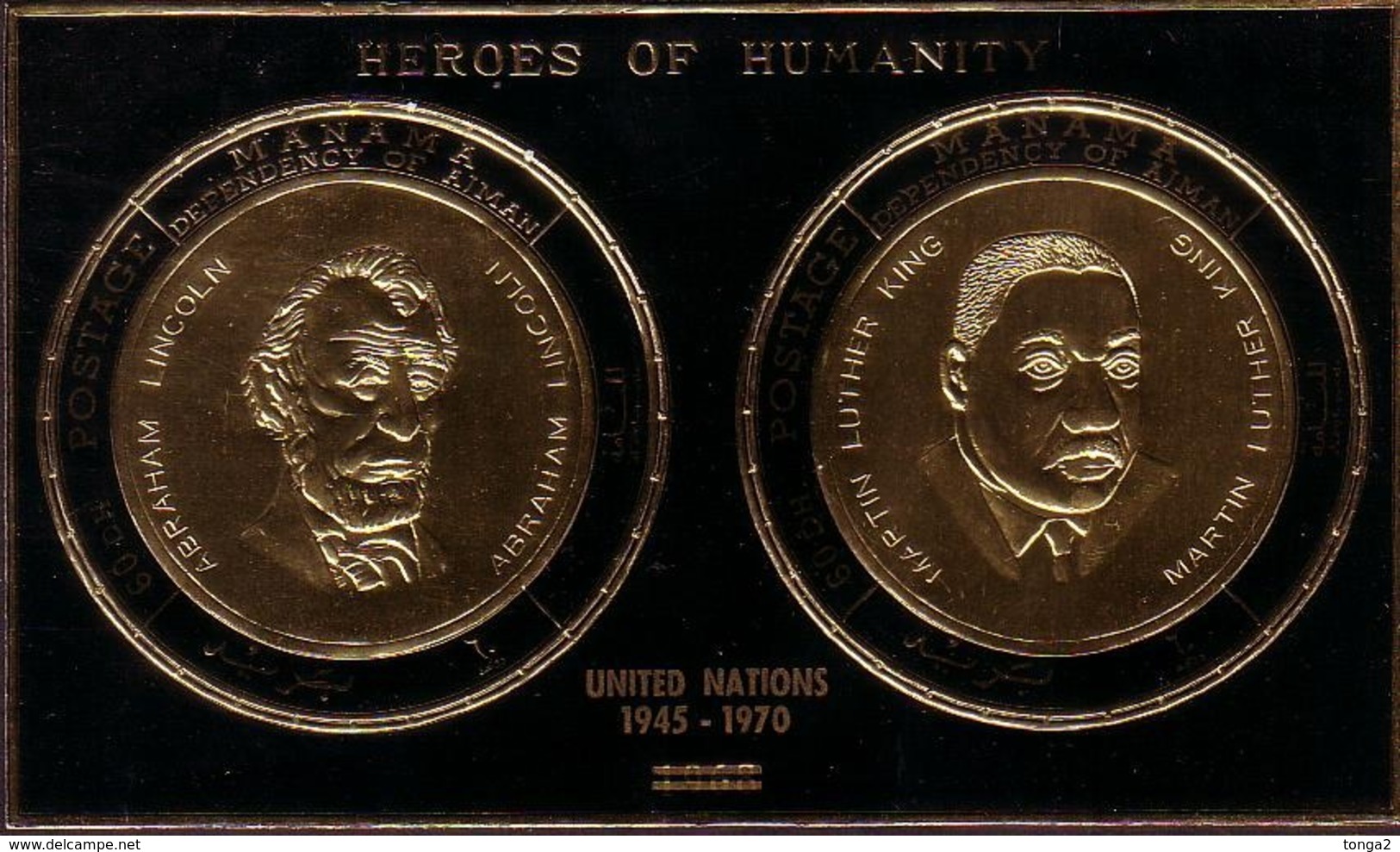 MANAMA 1970 Gold On Black S/S - Perf  - United Nations - Lincoln - King - Martin Luther King