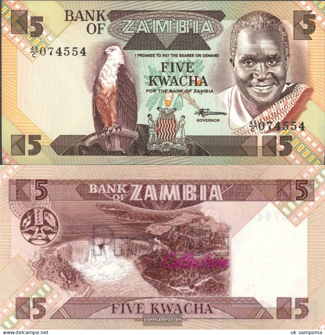 Sambia Pick-number: 25d Uncirculated 1988 5 Kwacha - Zambia