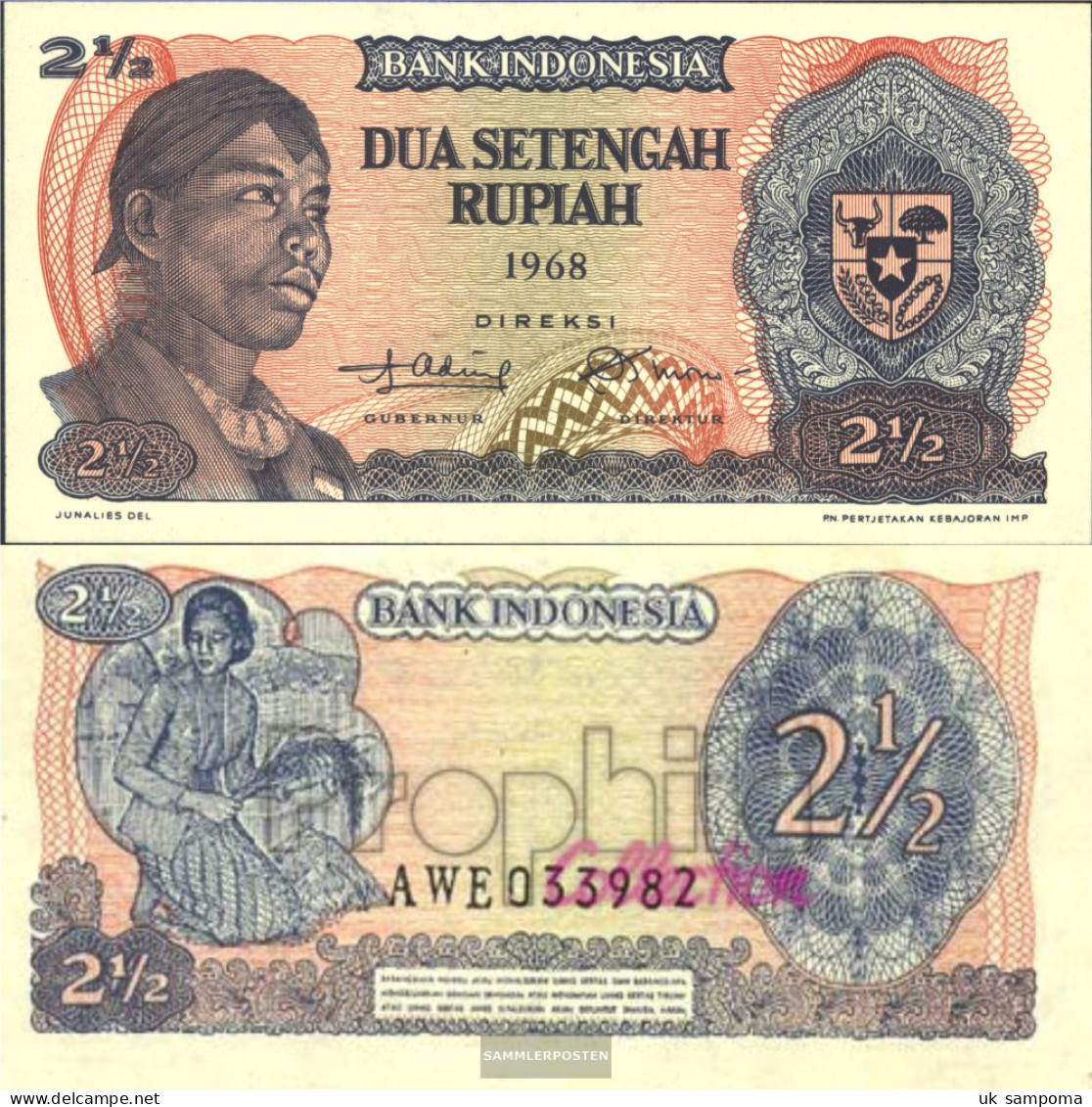 Indonesia Pick-number: 103a Uncirculated 1968 2 1/2 Ruphia - Indonesien