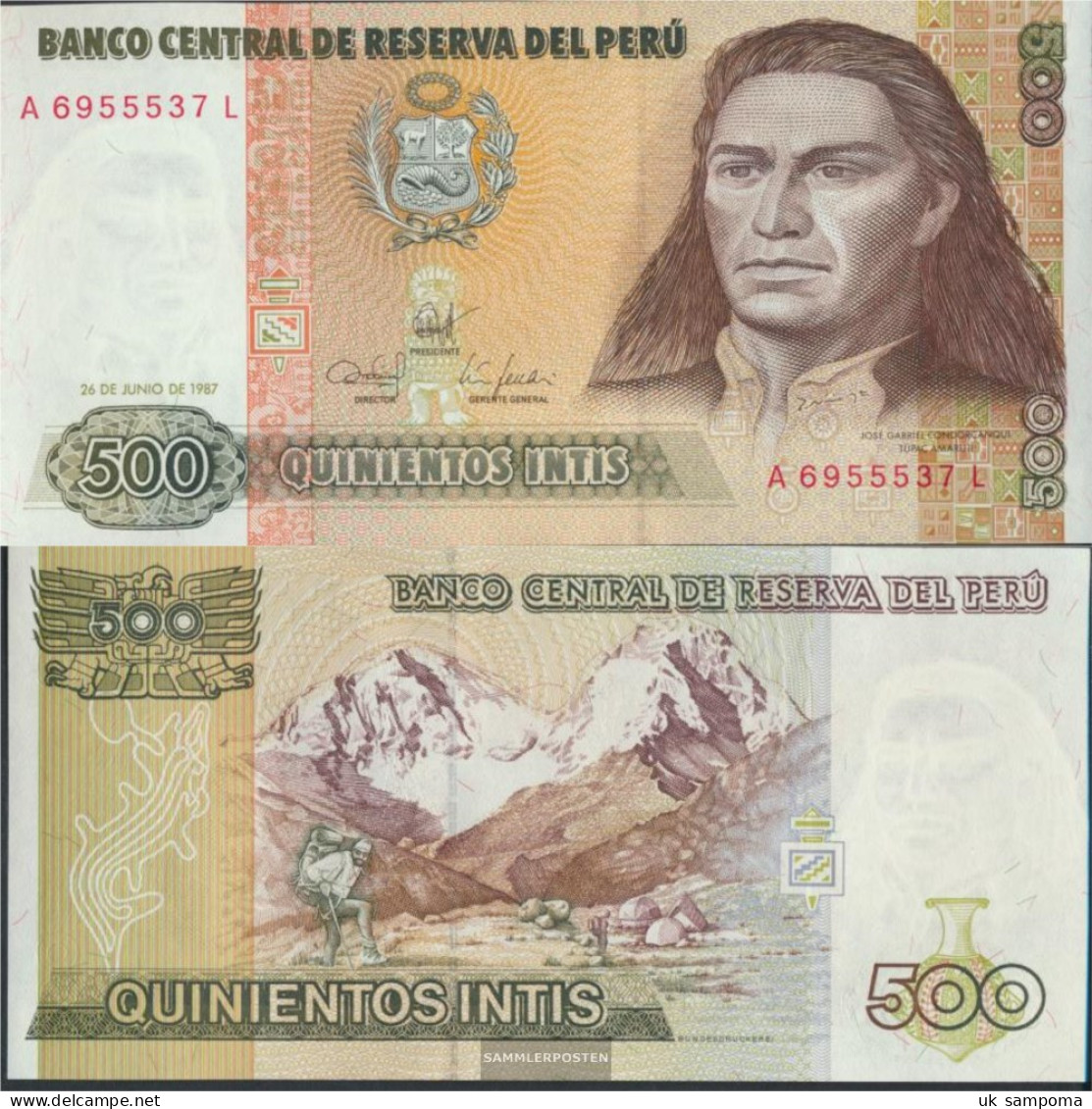 Peru Pick-number: 134b Uncirculated 1987 500 Intis - Peru