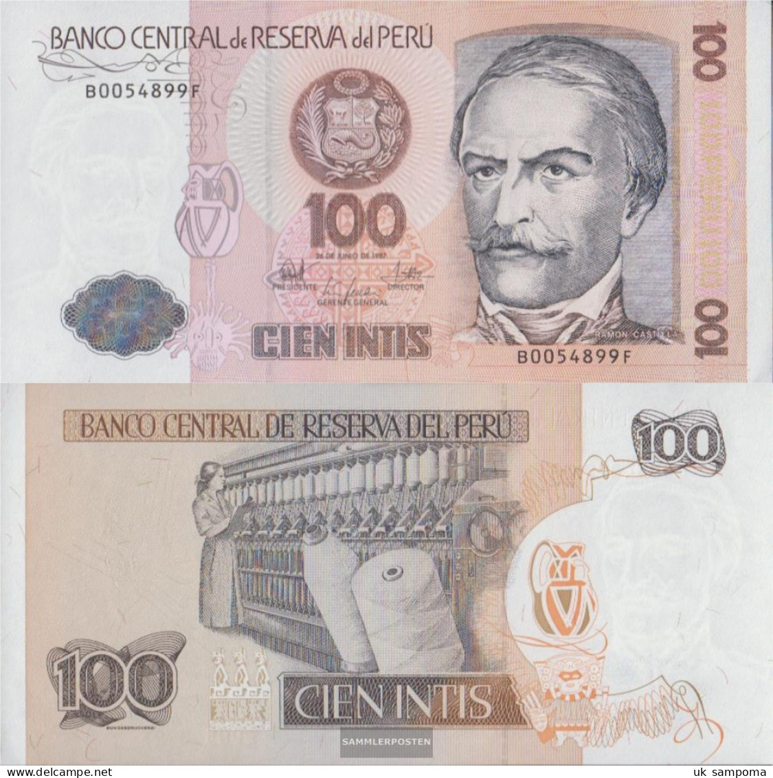 Peru Pick-number: 133 Uncirculated 1987 100 Intis - Peru