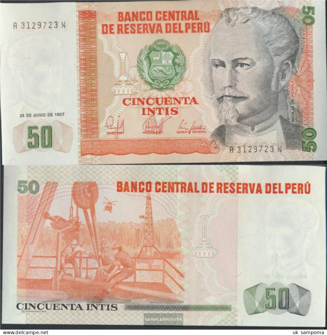 Peru Pick-number: 131b Uncirculated 1987 50 Intis - Pérou