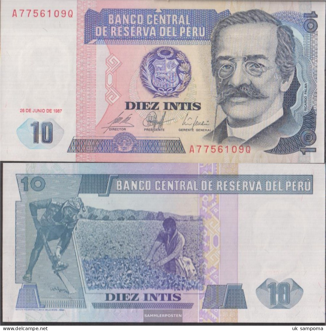 Peru Pick-number: 129 Uncirculated 1987 10 Intis - Peru