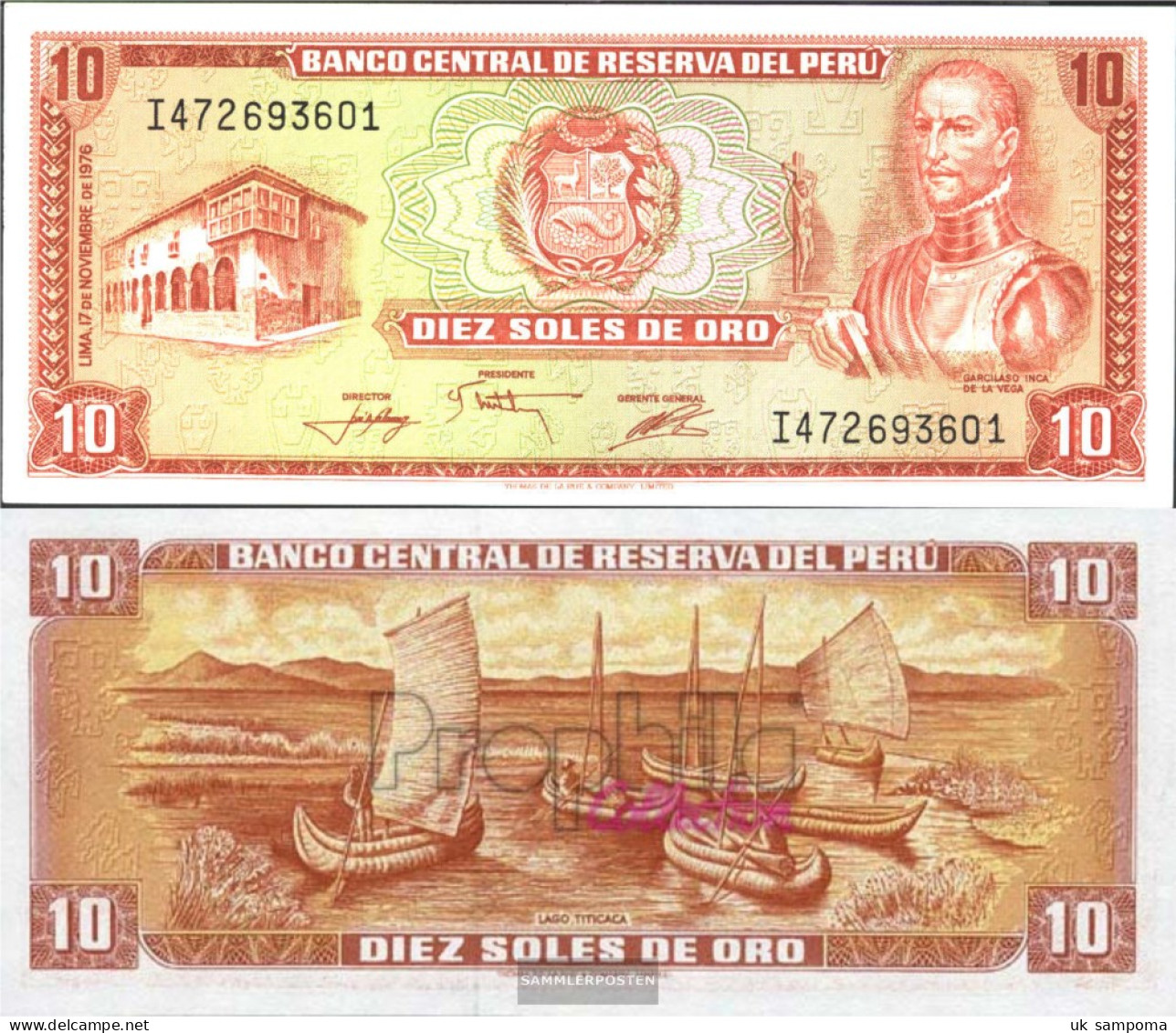 Peru Pick-number: 112 Uncirculated 1976 10 Soles Oro - Peru