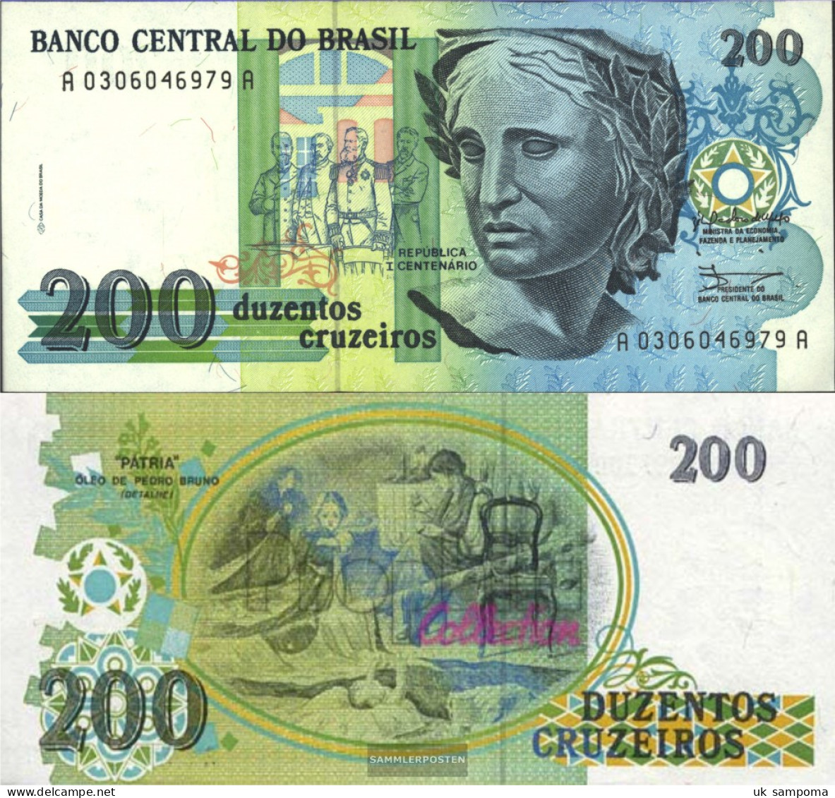 Brazil Pick-number: 229 Uncirculated 1990 200 Cruzeiros - Brazil