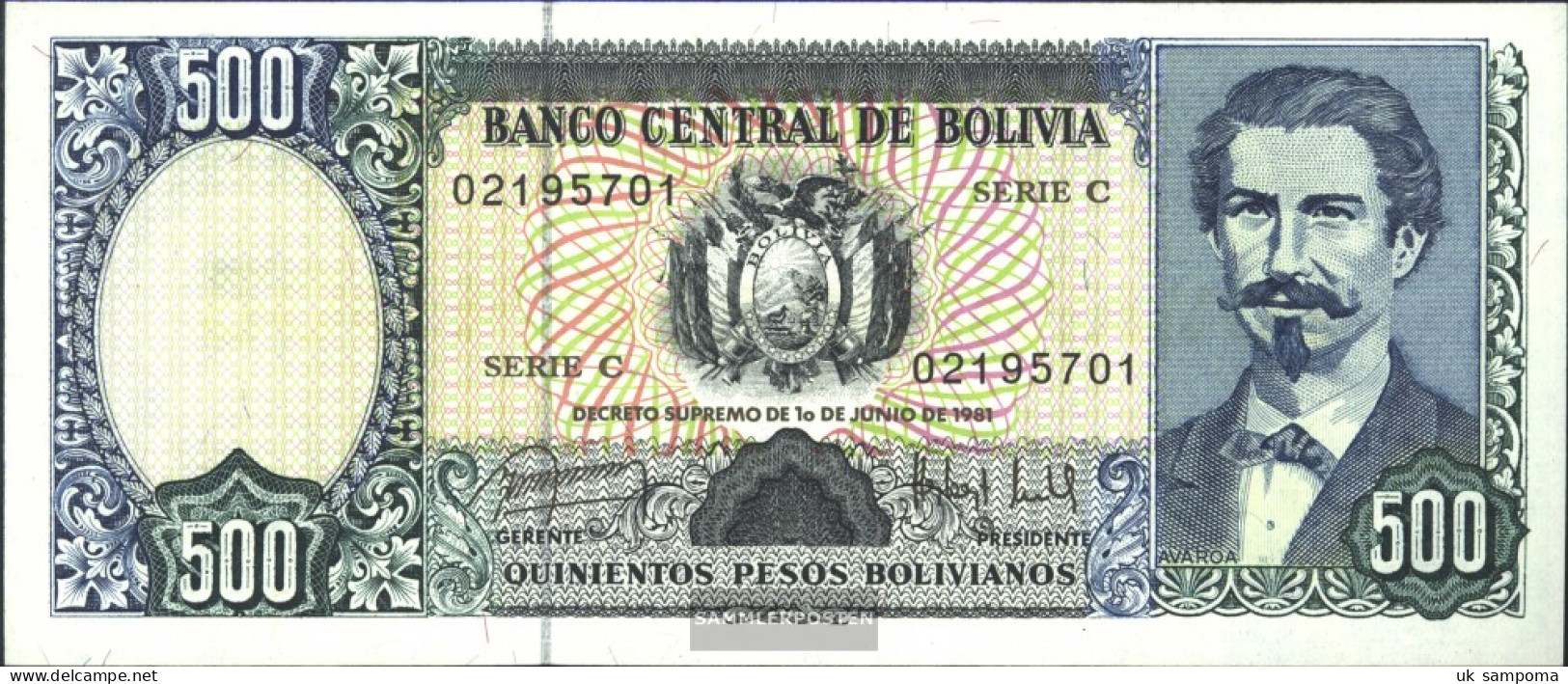 Bolivia Pick-number: 166a Uncirculated 1981 500 Pesos Boliv. - Bolivia