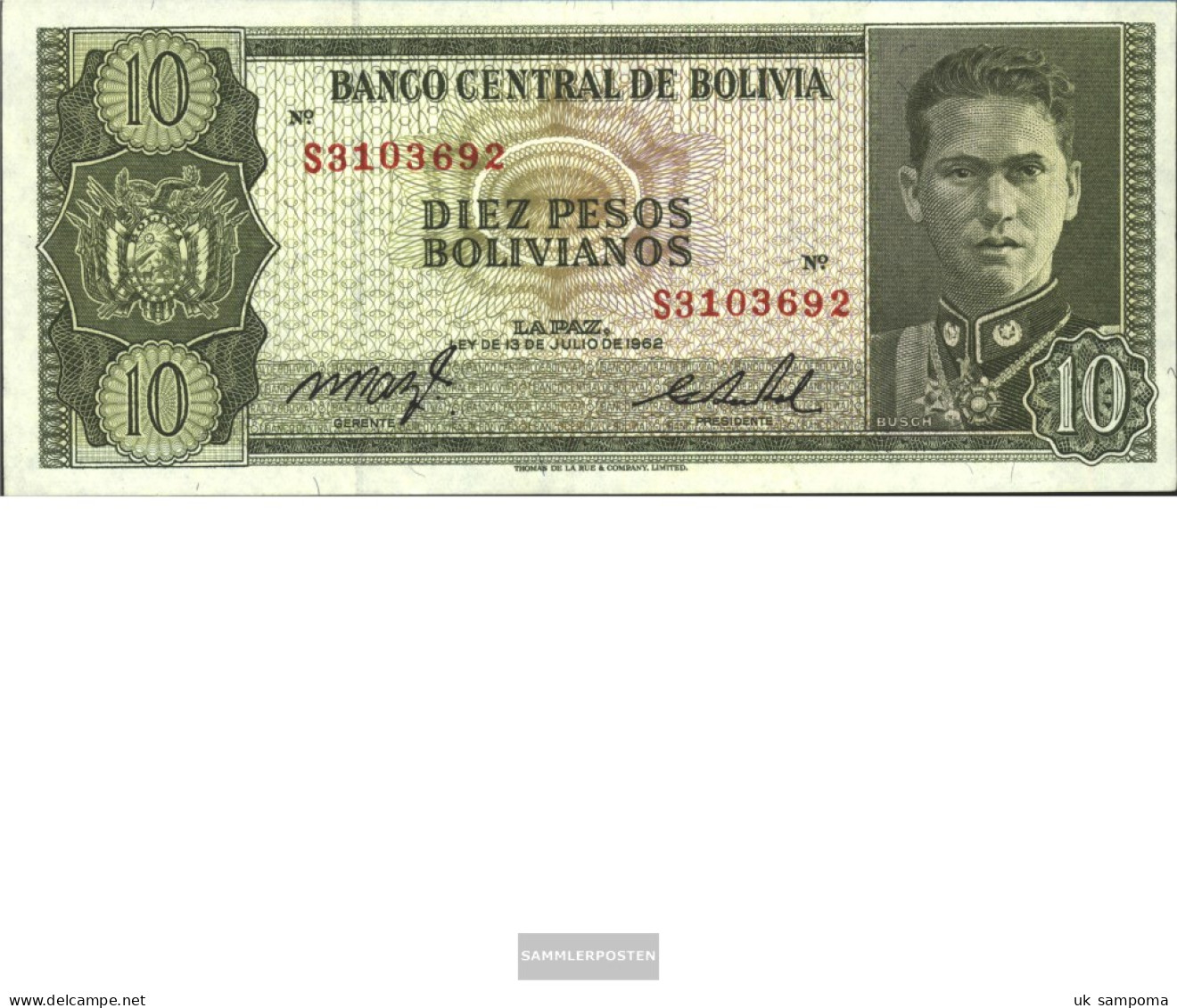 Bolivia Pick-number: 154a Uncirculated 1962 10 Pesos Boliv. - Bolivia