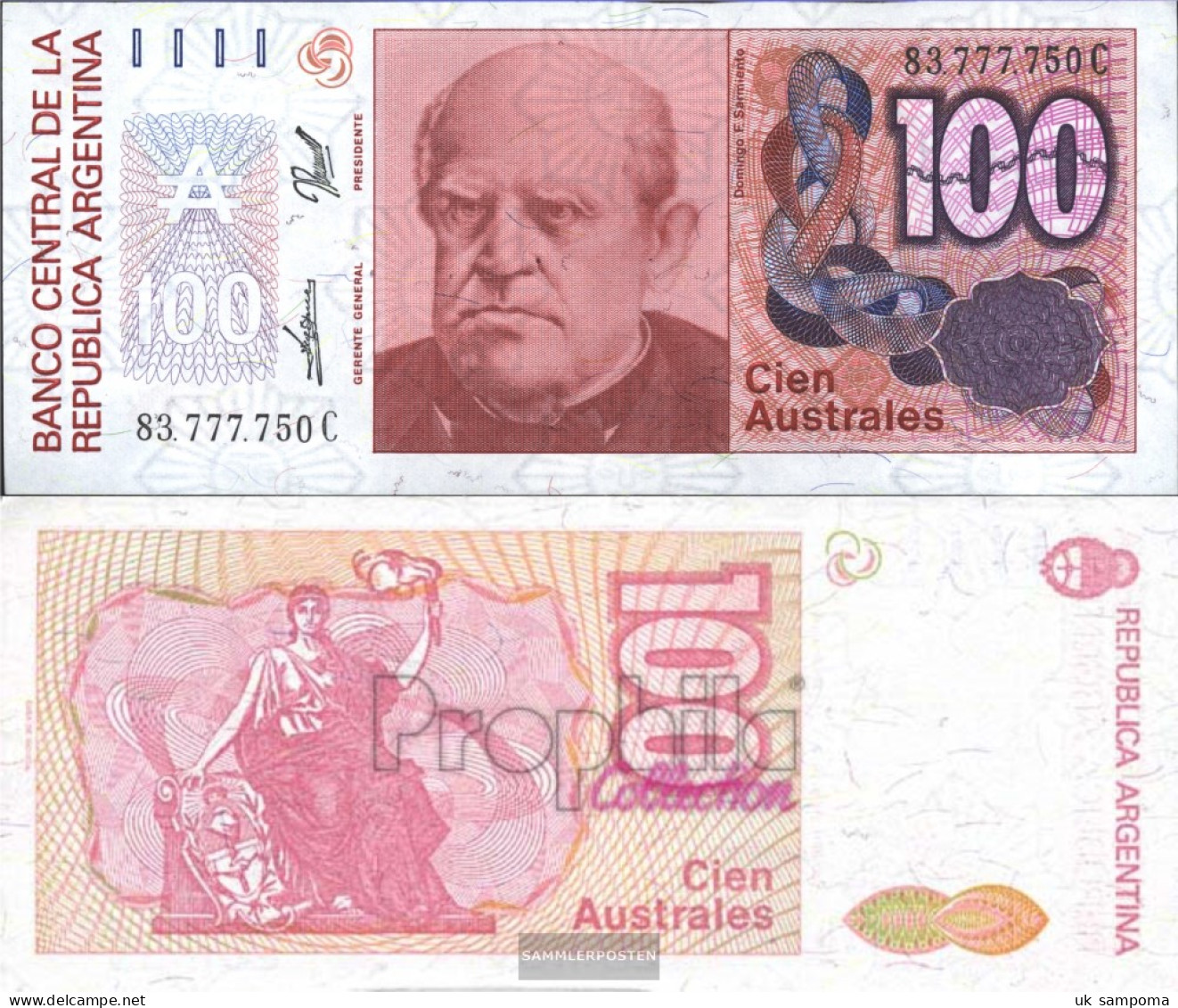 Argentina Pick-number: 327c Uncirculated 1985 100 Australes - Argentina