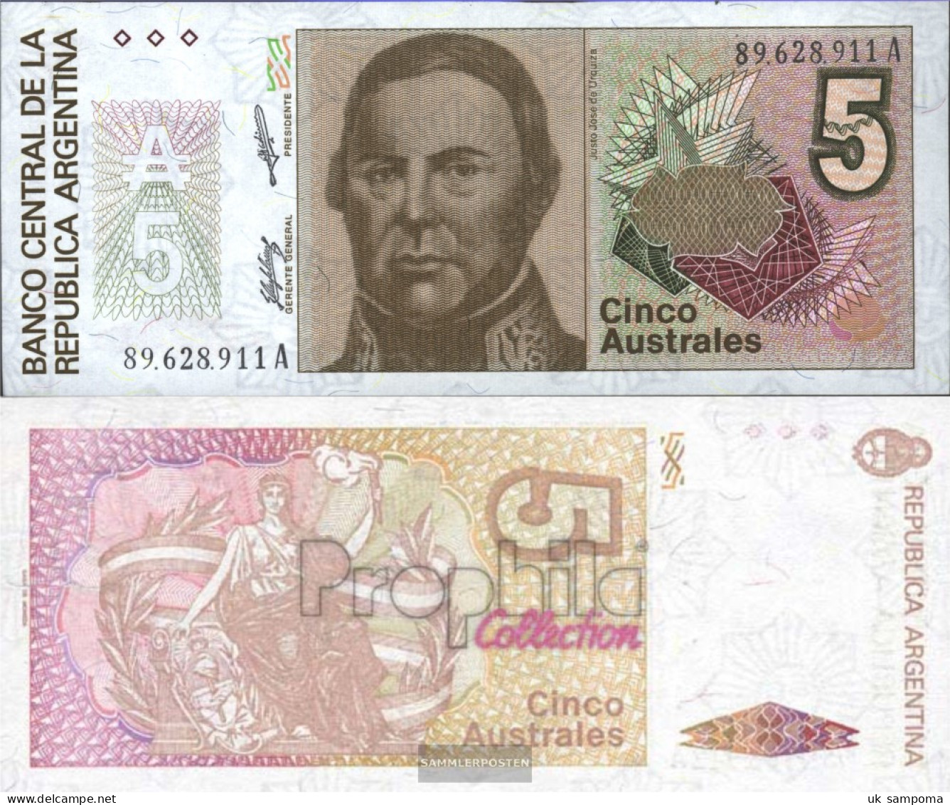 Argentina Pick-number: 324b Uncirculated 1985 5 Australes - Argentina