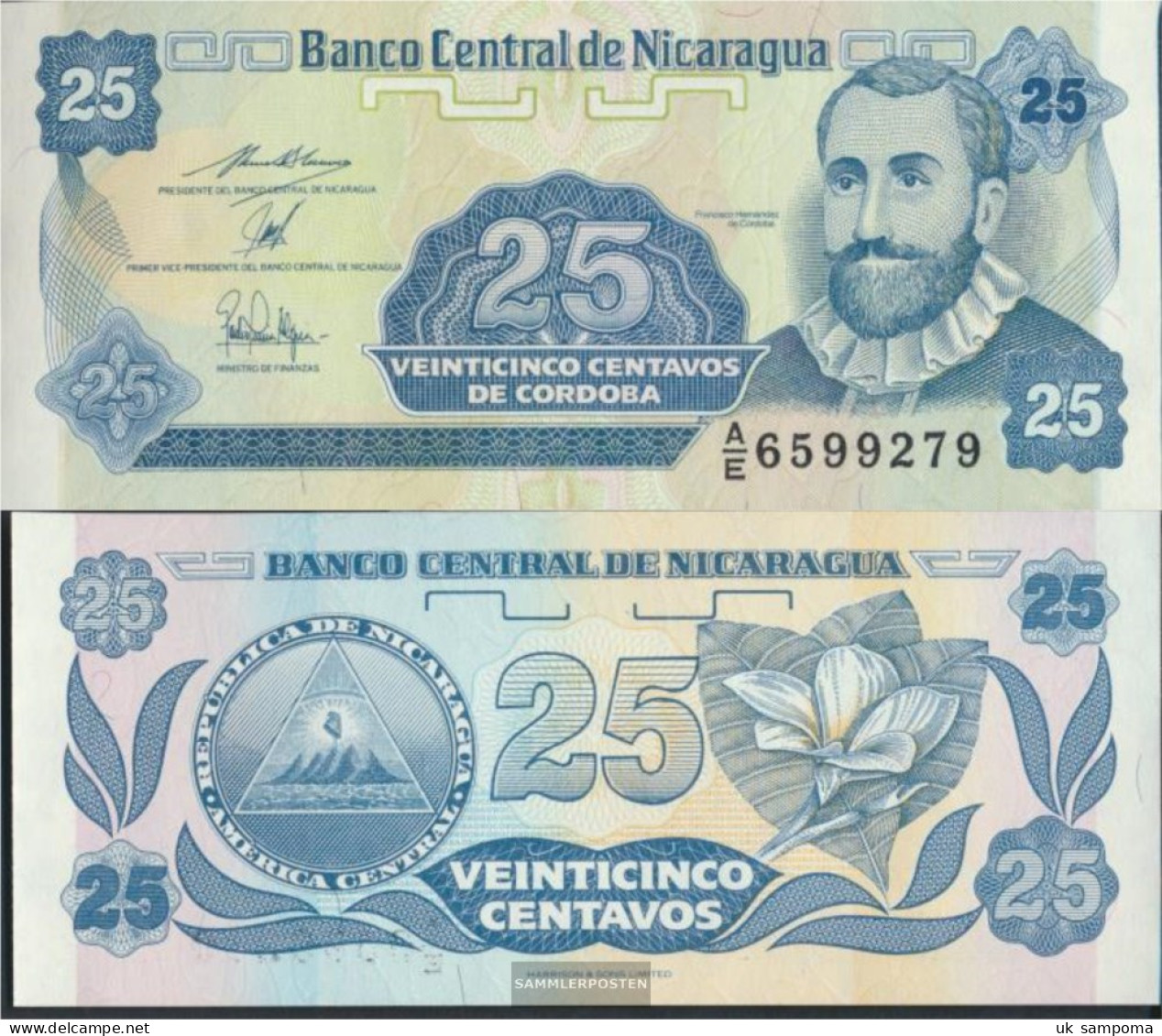 Nicaragua Pick-number: 170a Uncirculated 1991 25 Centavos - Nicaragua