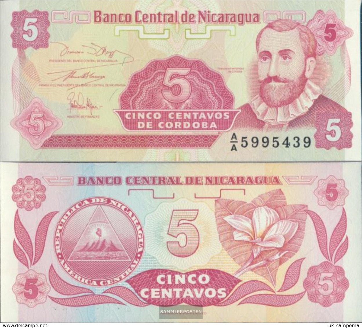 Nicaragua Pick-number: 168a Uncirculated 1991 5 Centavos - Nicaragua