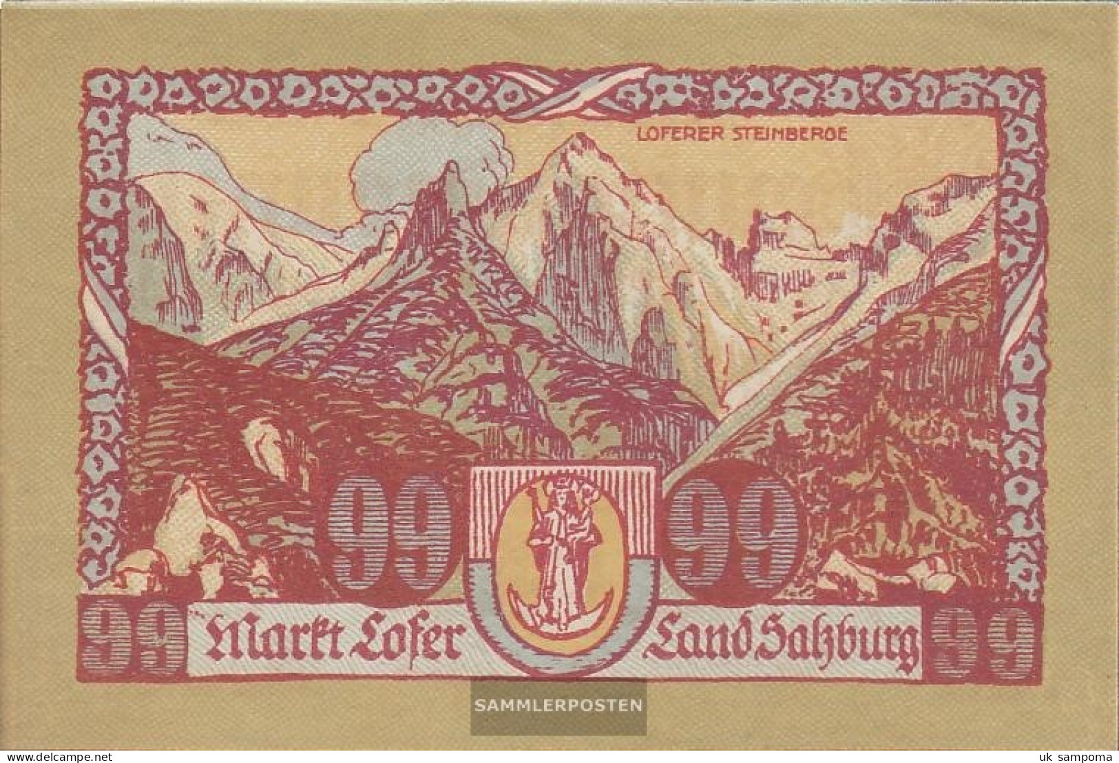 Lofer Notgeld The Community Lofer Uncirculated 1921 99 Bright - Austria
