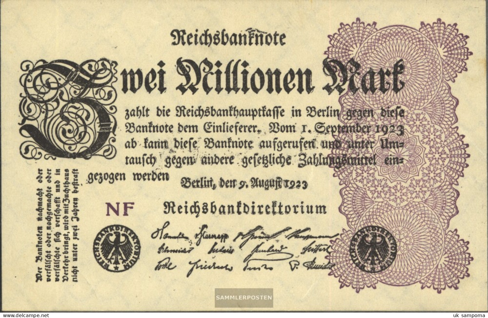 German Empire Pick-number: 103d WZ. Grid With 8 Uncirculated 1923 2 Million Mark - 2 Millionen Mark