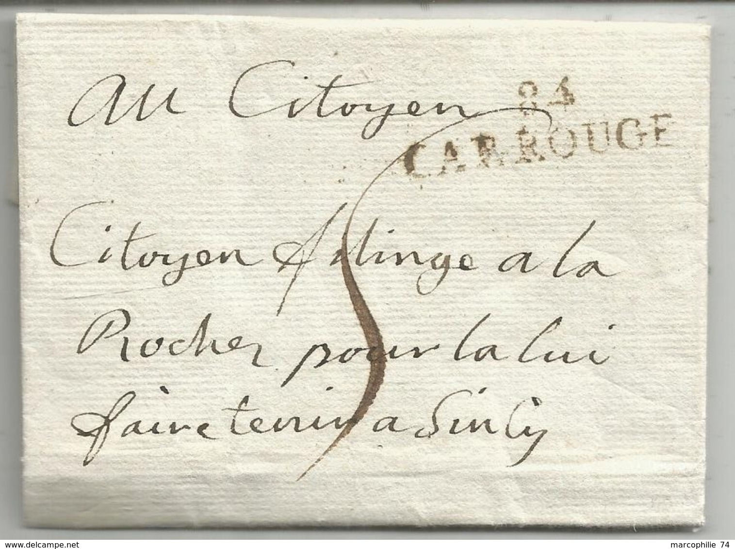 MARQUE CONQUIS MONT BLANC 84 CARROUGE 12 NIVOSE AN 3 LETTRE POUR LA ROCHE TAXE 5 - 1792-1815: Veroverde Departementen