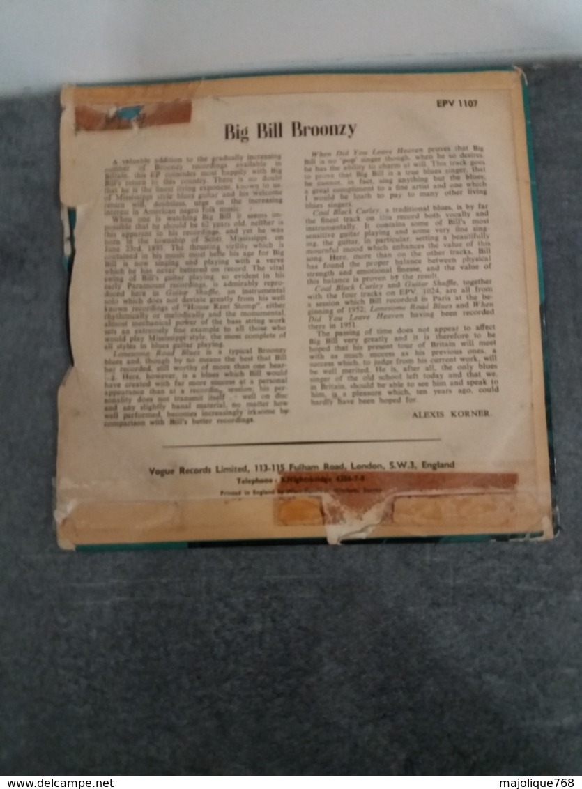 Big Bill Broonzy - Guitar Shuffle - Lonesome Road Blues - Vogue EPV 1107 - 1956 Tirage UK - Blues