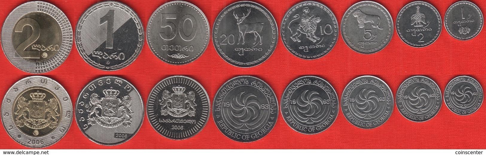 Georgia Set Of 8 Coins: 1 Tetri - 2 Lari 1993-2006 UNC - Georgia