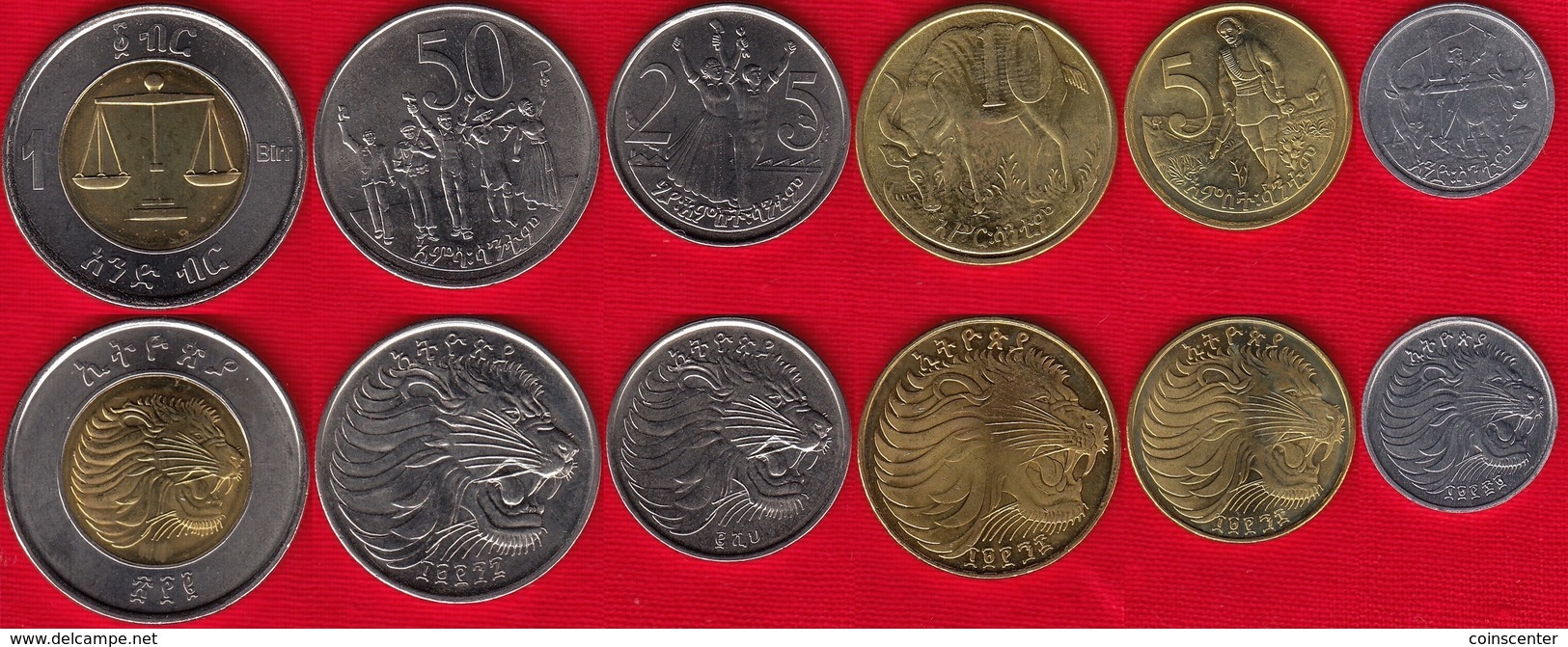 Ethiopia Set Of 6 Coins: 1 Santeem - 1 Birr UNC - Ethiopie