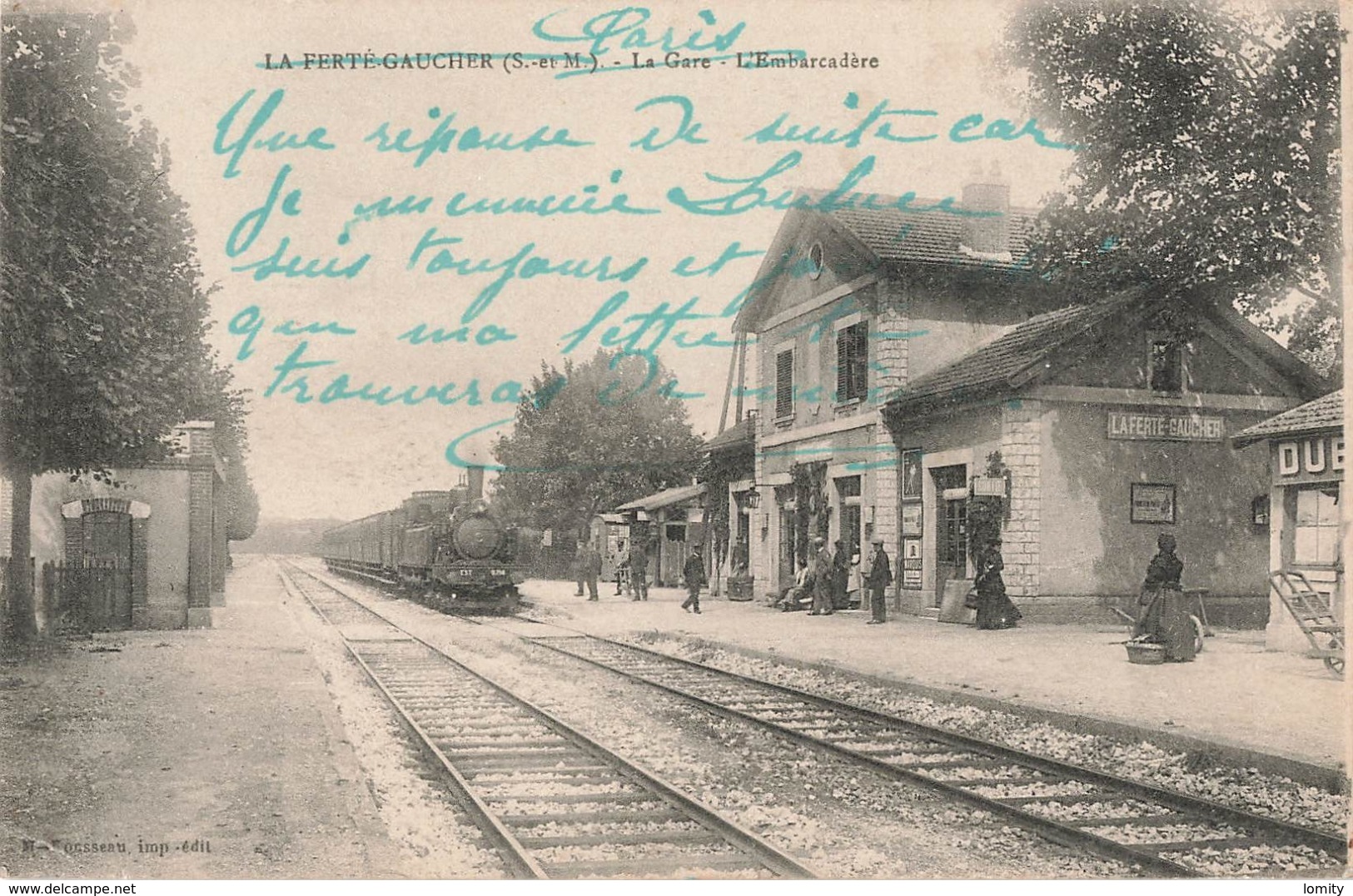 77 La Ferté Gaucher La Gare Embarcadere Quai Cpa Carte Animée Train Locomotive à Vapeur - La Ferte Gaucher