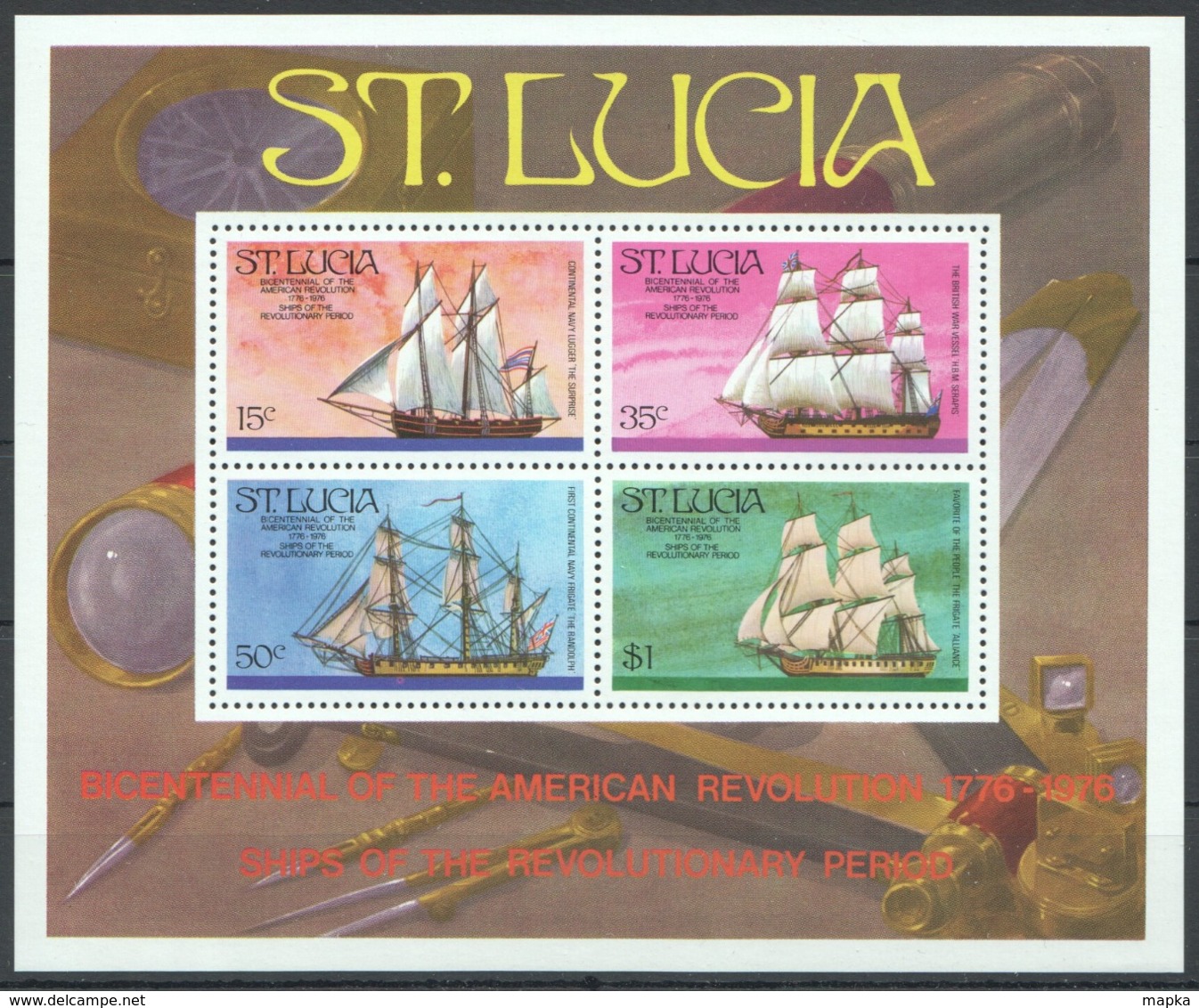 C354 ST.LUCIA SHIPS & BOATS BICENTENNIAL OF THE AMERICAN REVOLUTION 1KB MNH - Bateaux