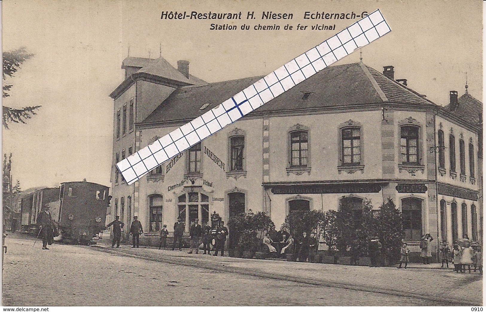 ECHTERNACH GARE"HOTEL RESTAURANT NIESEN AVEC TRAM A VAPEUR-STATION DU CHEMIN DE FER VICINAL"EDIT.BELLWALD N°1022 - Echternach