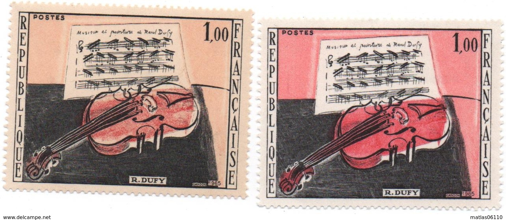 FRANCE -VARIETE - 1965- N++ - Le Violon Rouge, Tableau - 1.00 Fr  Jaune  Clair + 1 Normal- Yvert N° 1459 - Neufs