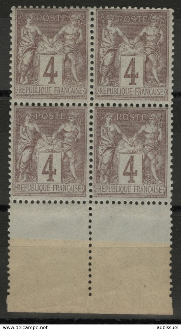 N° 84 Bloc De Quatre ** (MNH) Cote 90 € / 4ct Lilas S/ Azuré Avec Un Grand Bord De Feuille Et Un Joli Centrage - 1876-1898 Sage (Tipo II)