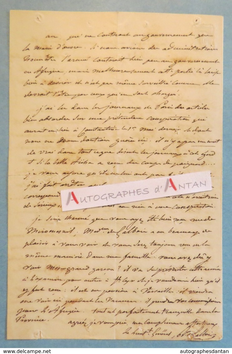 Superbe L.A.S 1839 Général De GALBOIS Gouverneur CONSTANTINE Né Rennes Abd El Kader Philippeville Lettre Algérie - Autres & Non Classés