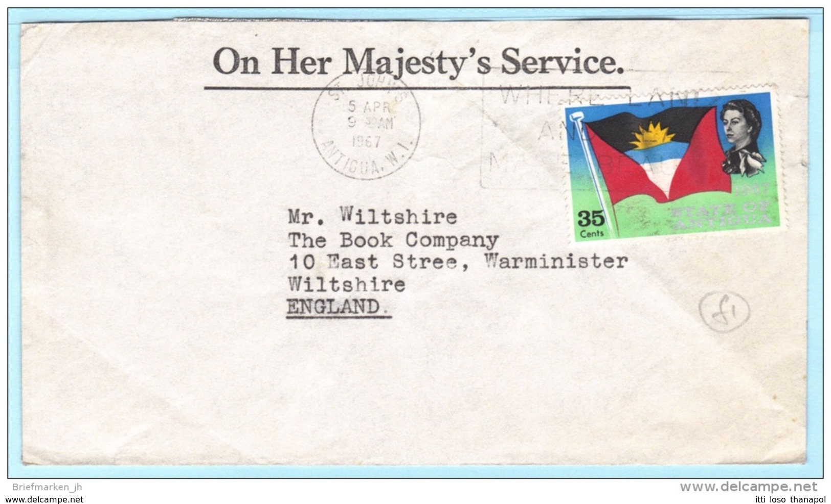 ANTIGUA - Brief Cover 05.04.1967 Lettre - 178 Queen Flagge (27256) - 1960-1981 Autonomía Interna