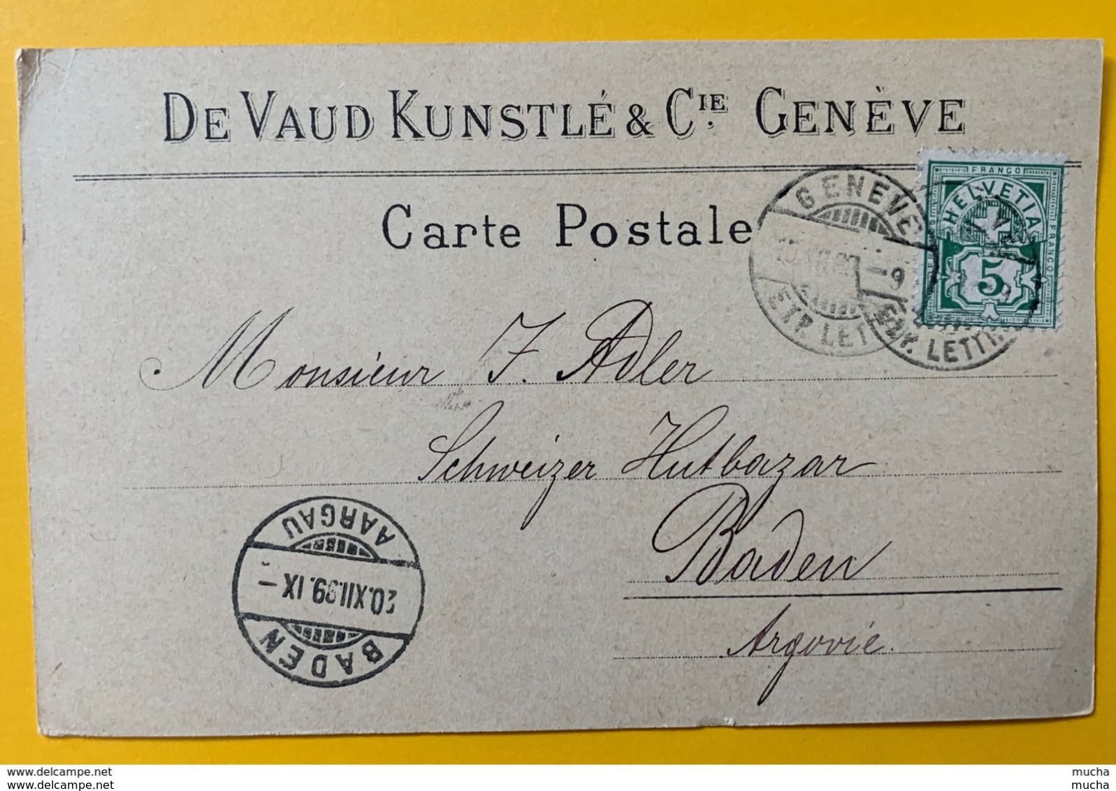 8646  - De Vaud Kunstlé & Cie Genève 20.12.1899 - Genève