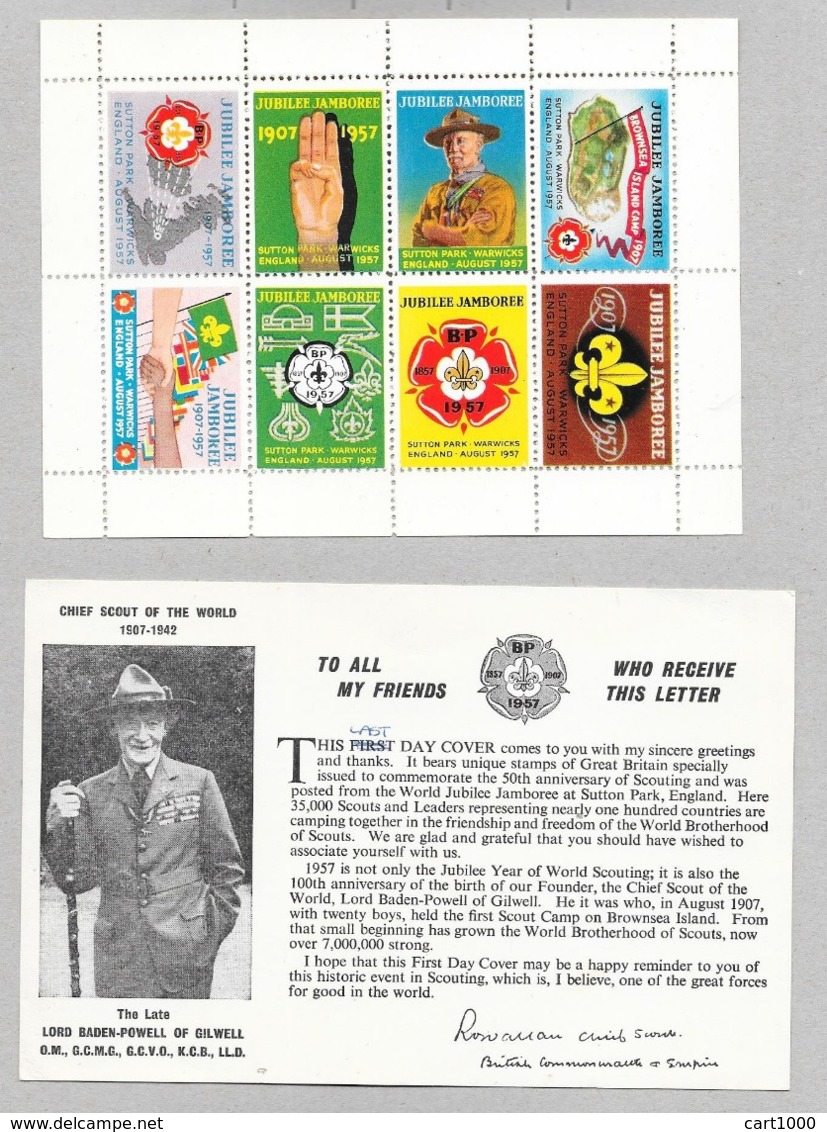 B.-P. CENTENARY THE JUBILEE JAMBOREE SET OF EIGHT POST STAMPS 1957 SCOUT - Cinderellas