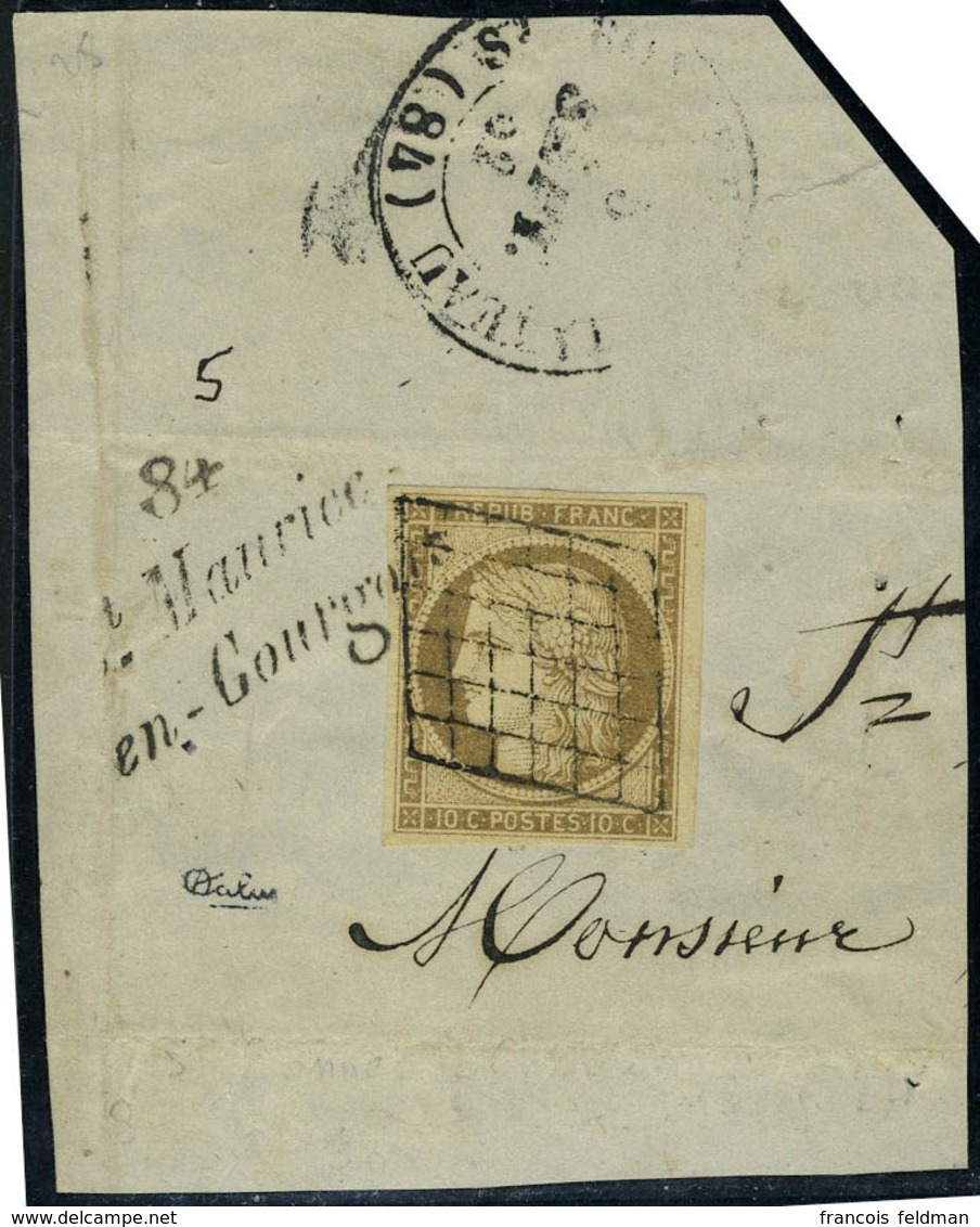 Fragment N° 1, 10c Bistre, Obl Grille + Cursive 84 St Maurice En Gourgois, Sur Frgt, T.B., Rare, Signé Calves - Other & Unclassified