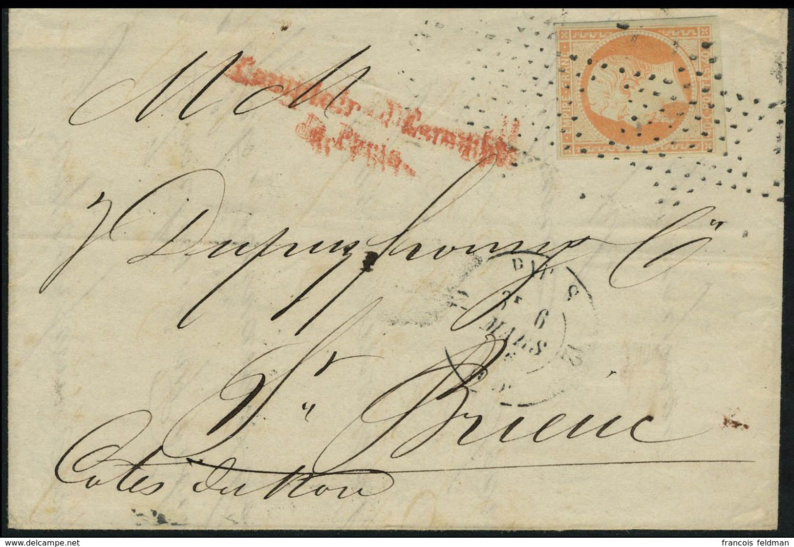 Lettre N° 16, 40c Orange Sur L, Obl Roulette D'étoiles, Càd Paris 6 Mars 56 Pour Saint Brieuc, Arrivée 7 Mars 56, T.B. - Other & Unclassified